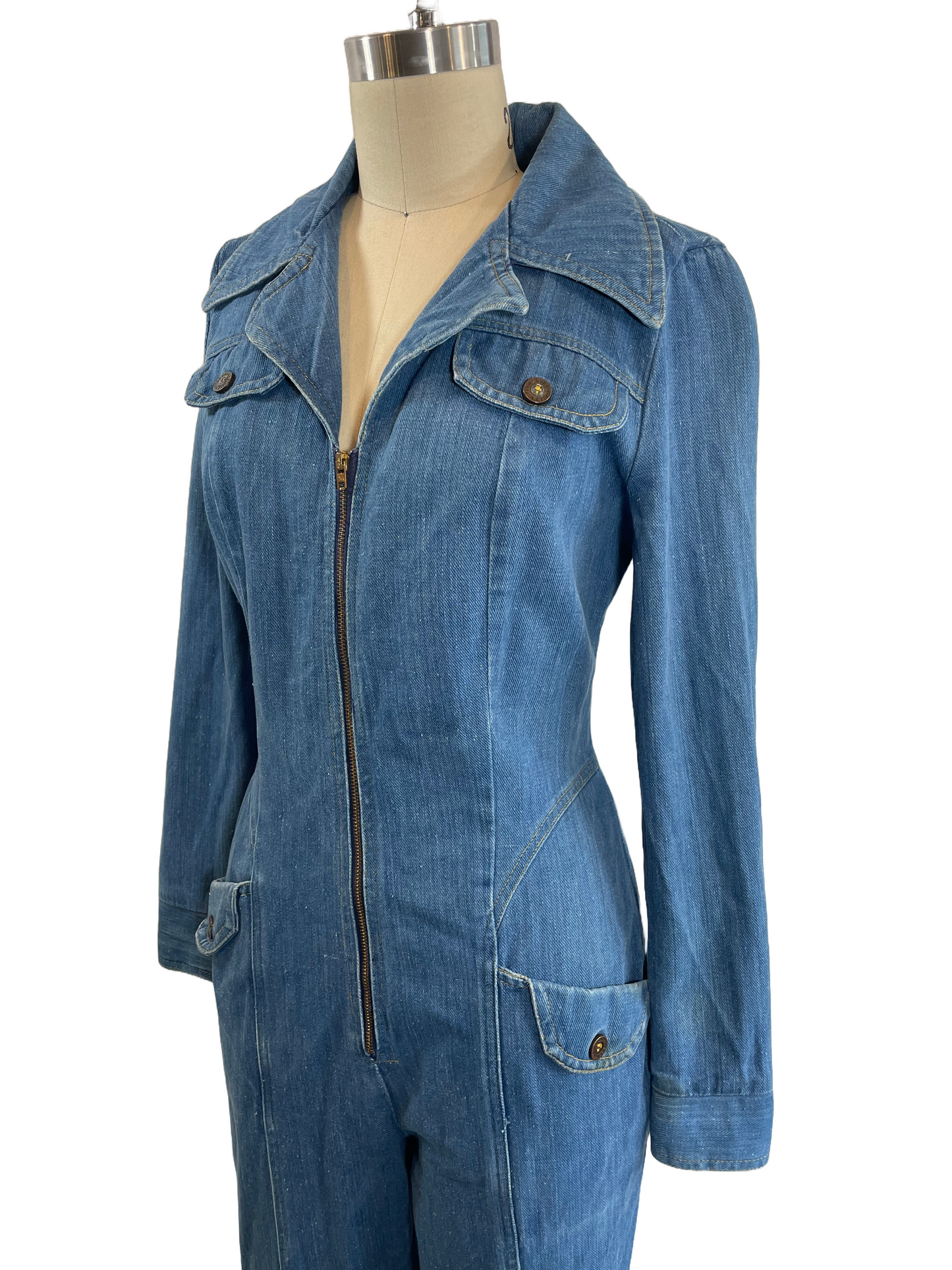 1970s Medium Wash Bicentennial Button O-Ring Denim Jumpsuit
