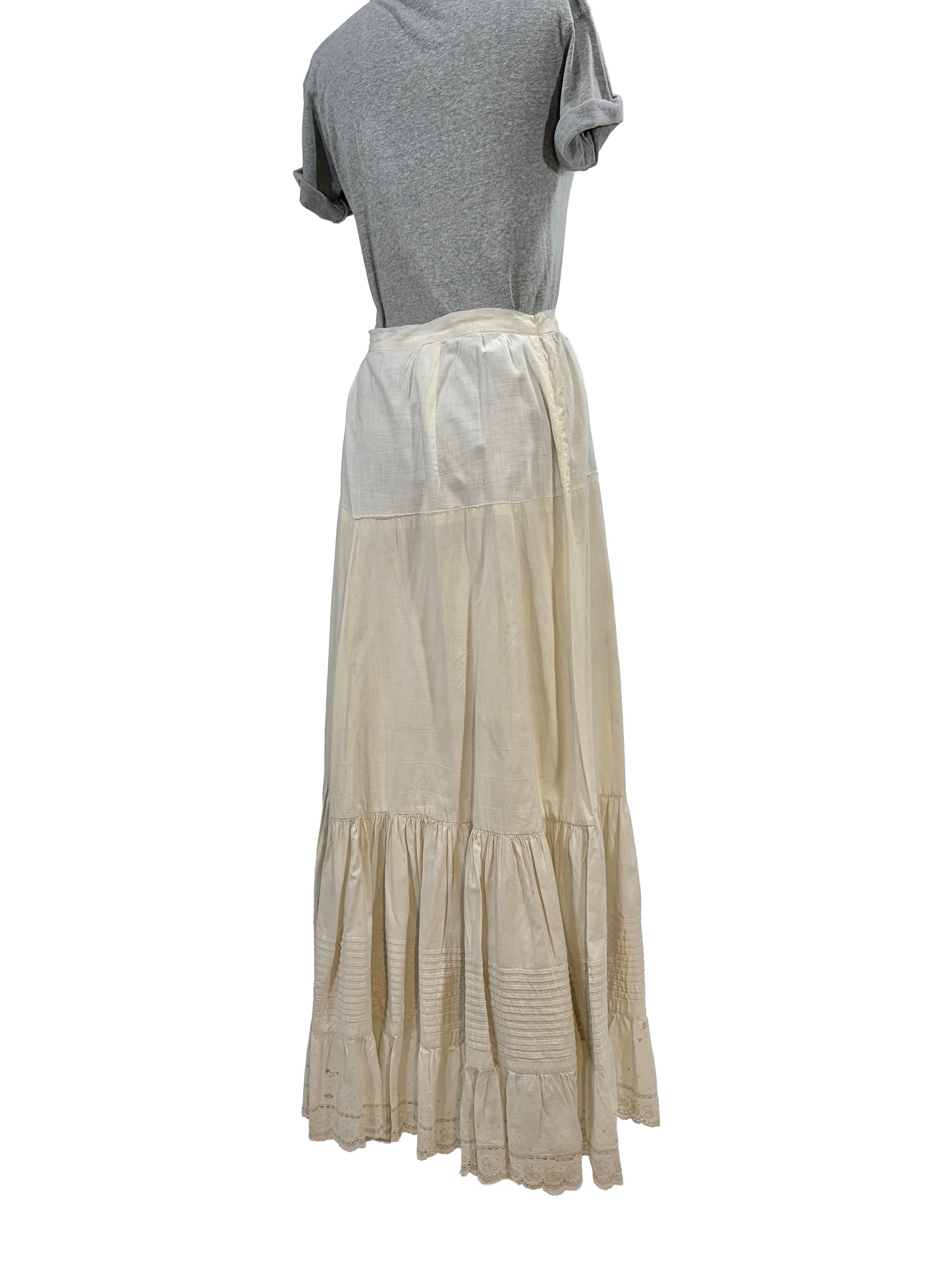 1910s Edwardian Era White Cotton Eyelet Accent Petticoat