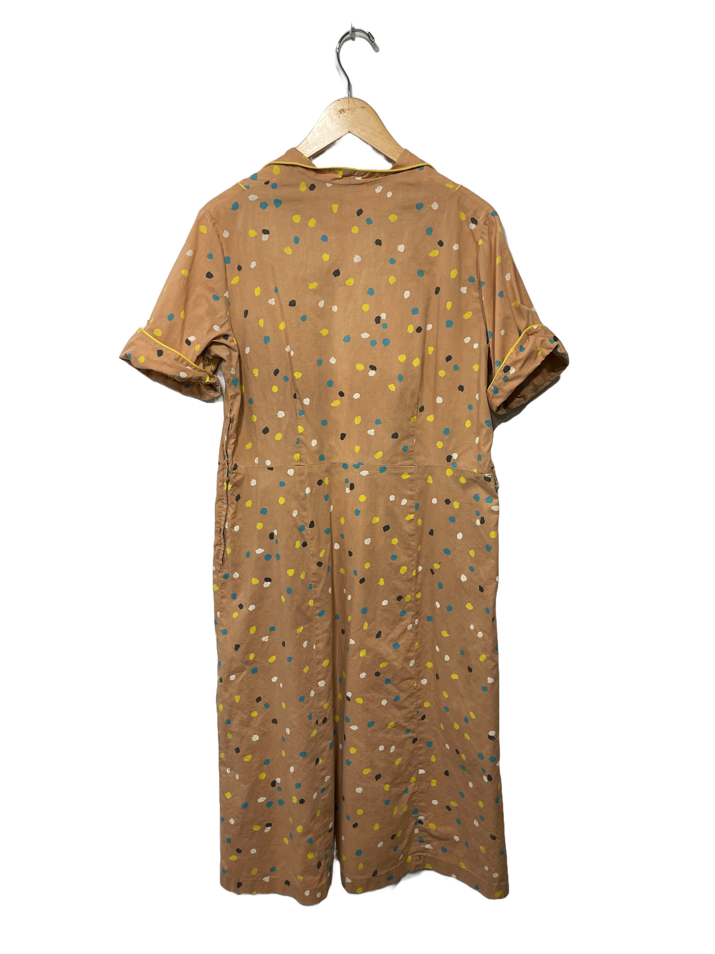 1950s Tan Paint Daub Print Cotton Day Dress