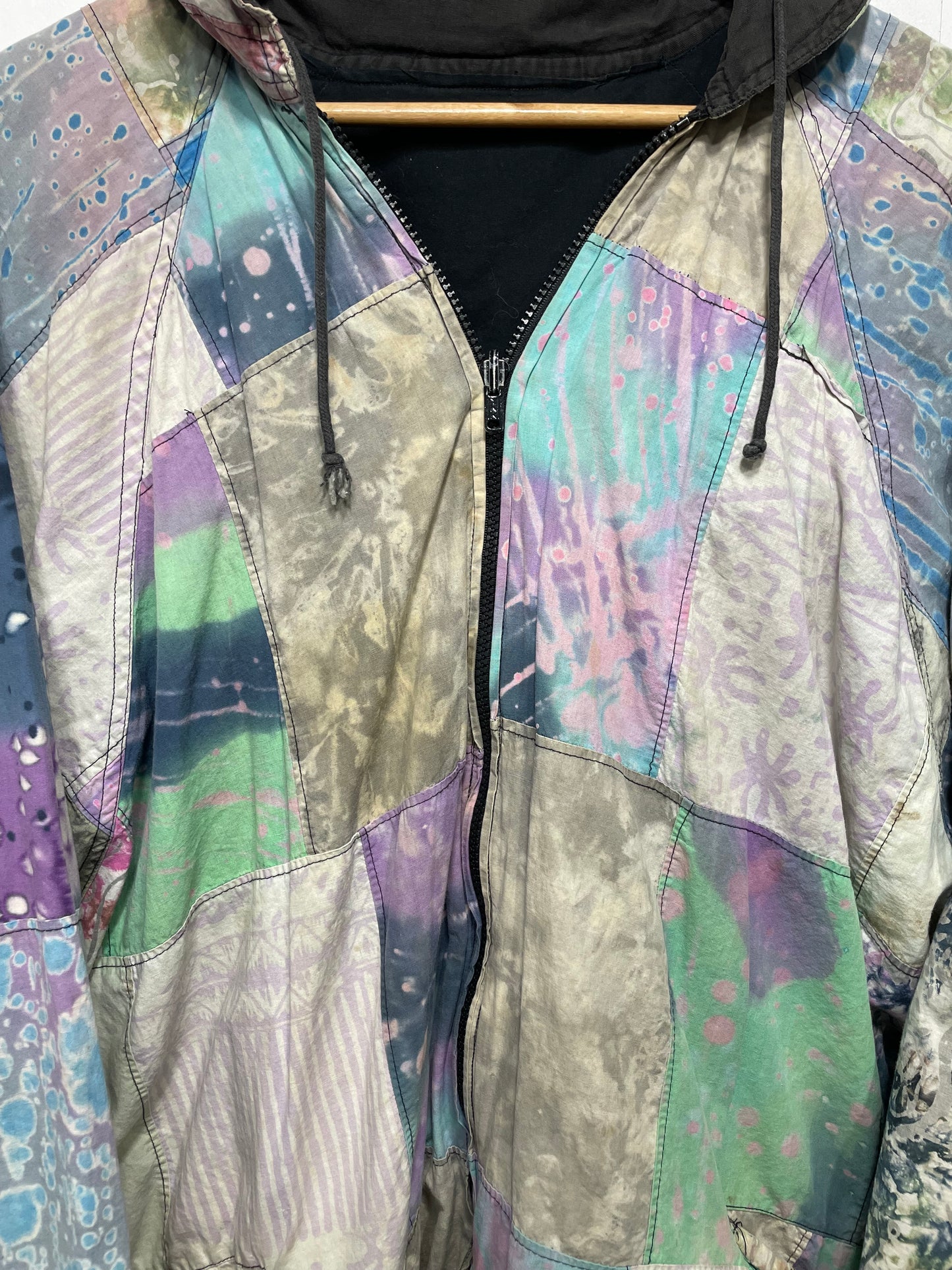 1990s Pastel Acid Patchwork Reversible Cotton Hoodie