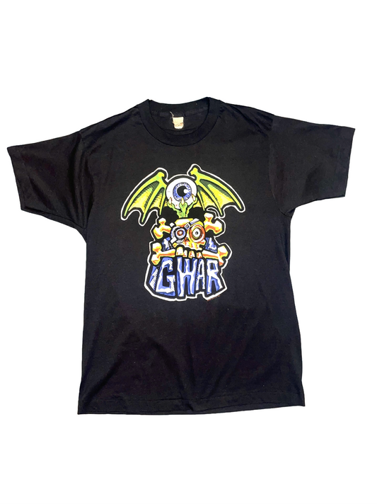 Black t-shirt with a winged eyeball GWAR graphic design on a white background