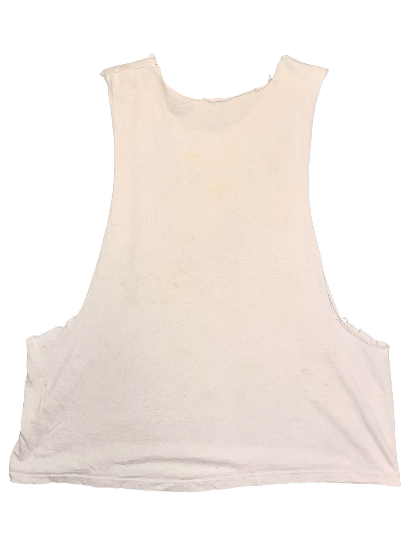 Excuse me, could you spare a little Social Change?" Graphic ca. 1990s Off-White Cut-off Sleeves Vintage T-Shirt