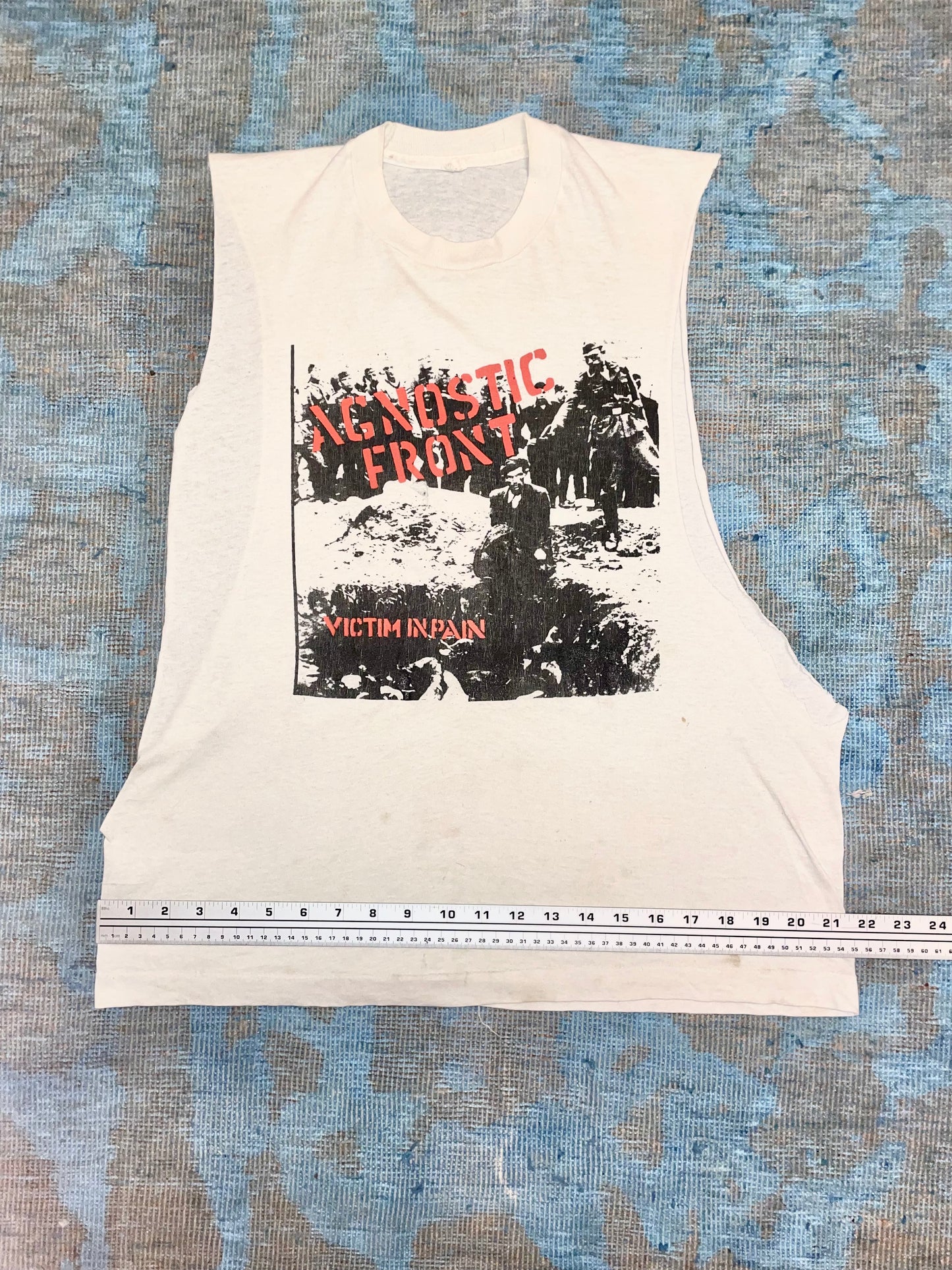 Agonstic Front "Victim In Pain" ca. 1980s White Cut-off Sleeves NY Hardcore Vintage T-Shirt