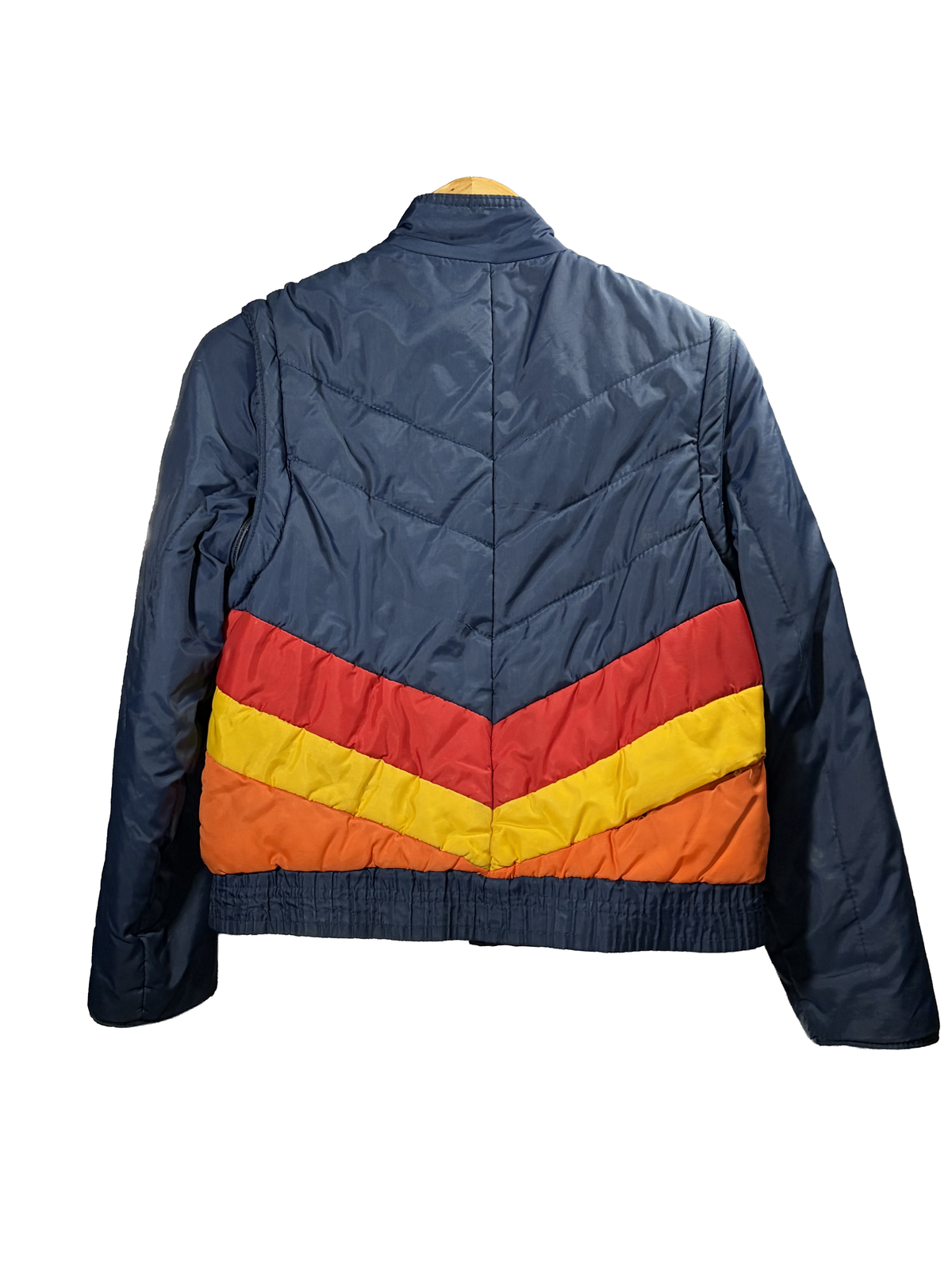 1980s Navy Yellow Orange Colorblock Poly-Fill Breakaway Vest Jacket