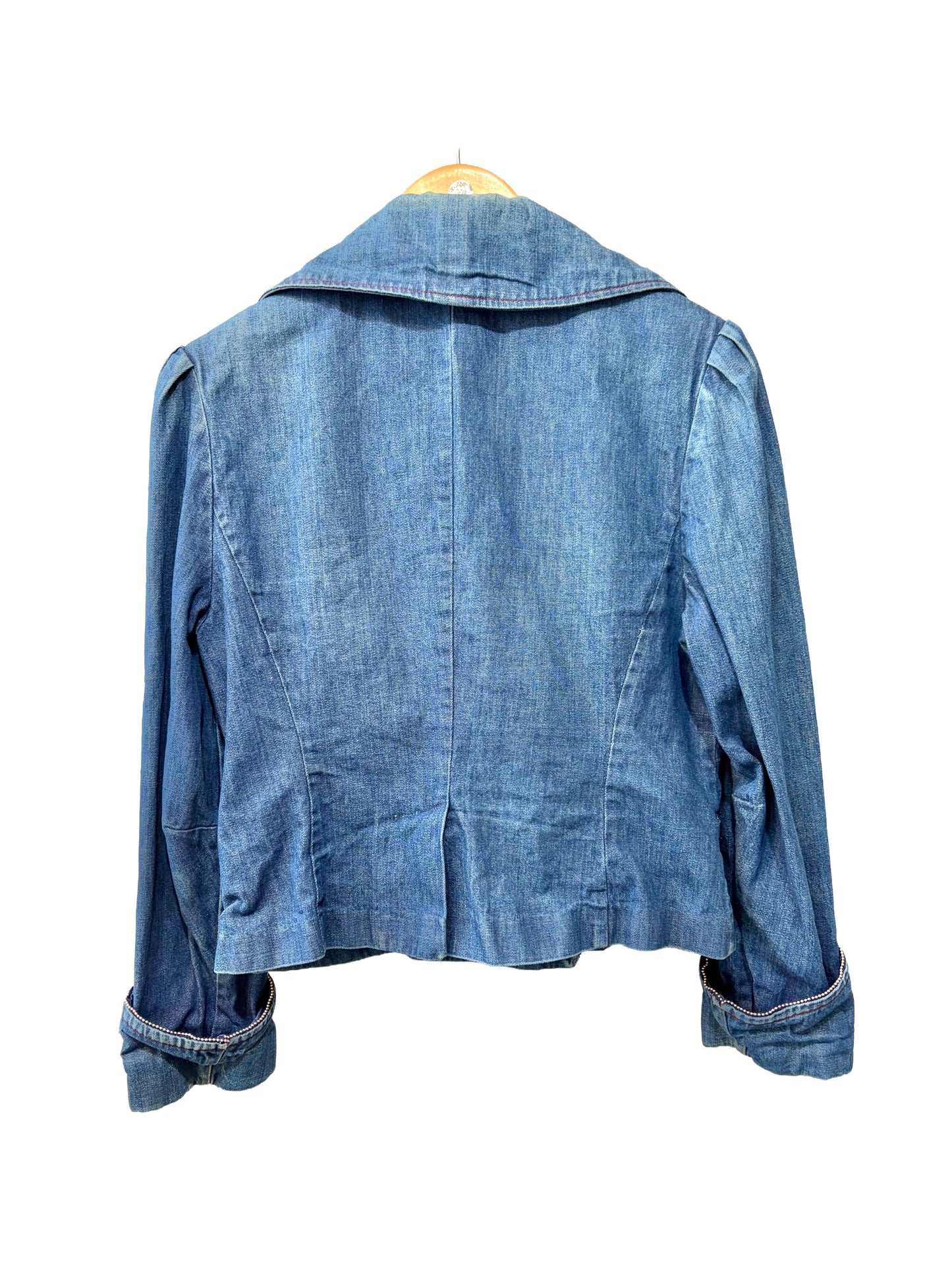 1970s Dark Wash Double-Breasted "The Outsider" Denim Beaded Jacket