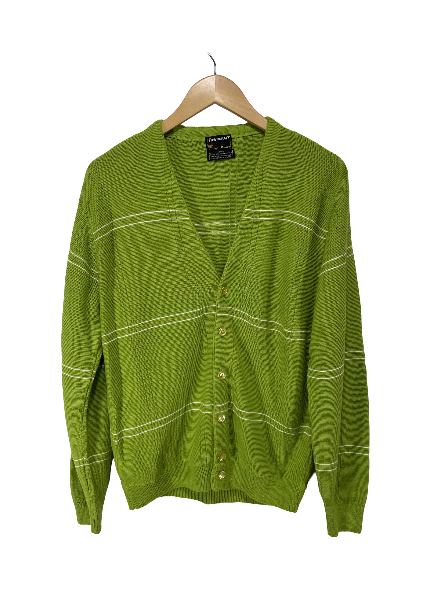 1960s Electric Lime Grid Pattern Orlon Acrylic Men’s Cardigan / Size M-L
