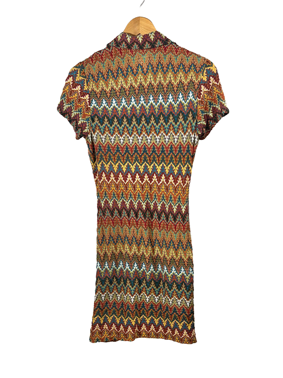 1990s Multicolor ’Aqua Blues’ Chevron Snap Mini Dress