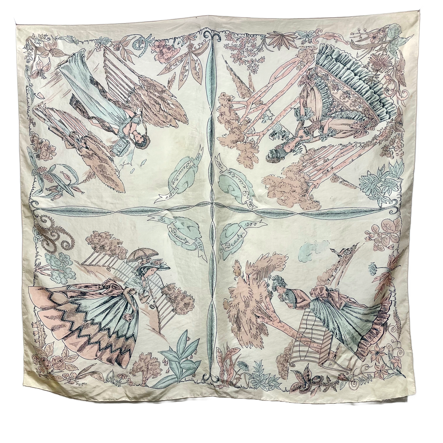 1950s Vintage French Fashion Plate Novelty Silk Scarf