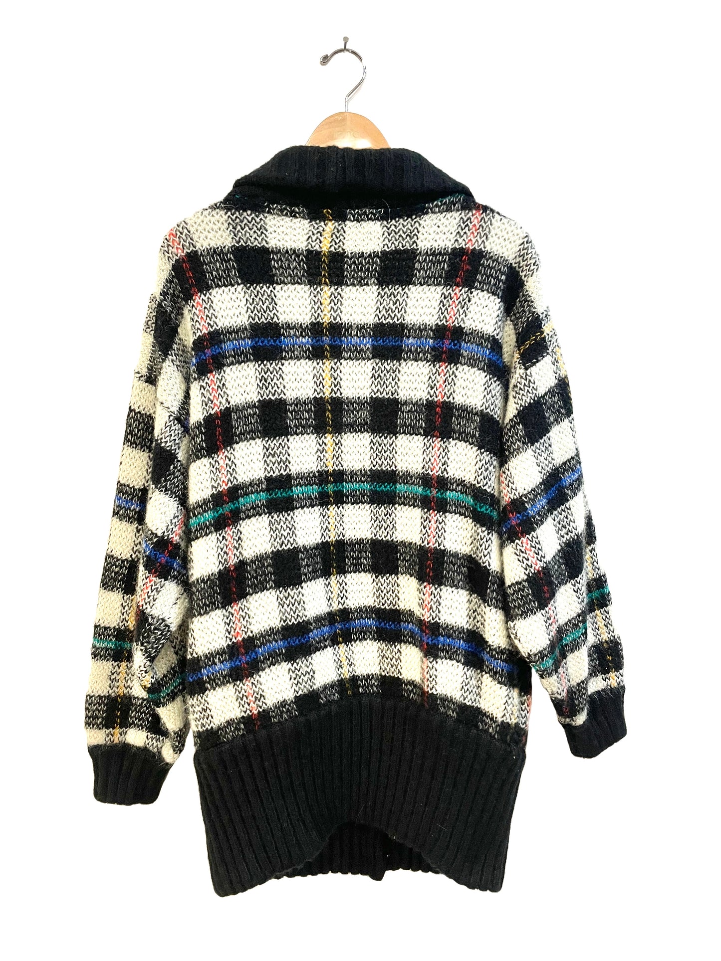 1990s Black White Color Pop Plaid Cocoon Shawl Cardigan