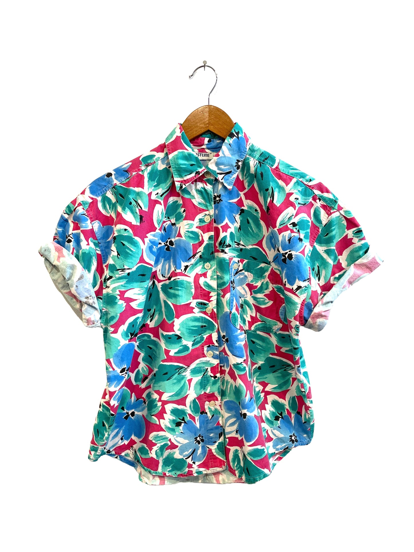 1980s Pink Floral 'Coastline' Short Sleeve Shirt