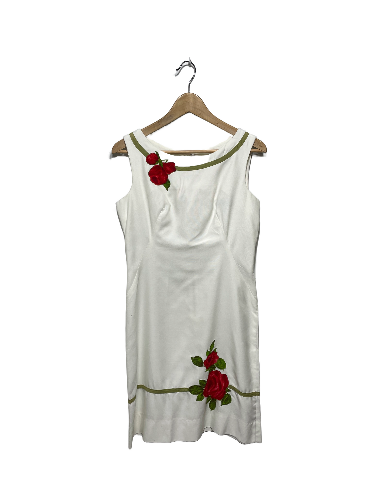 1960s Rose Appliqué White Wiggle Dress