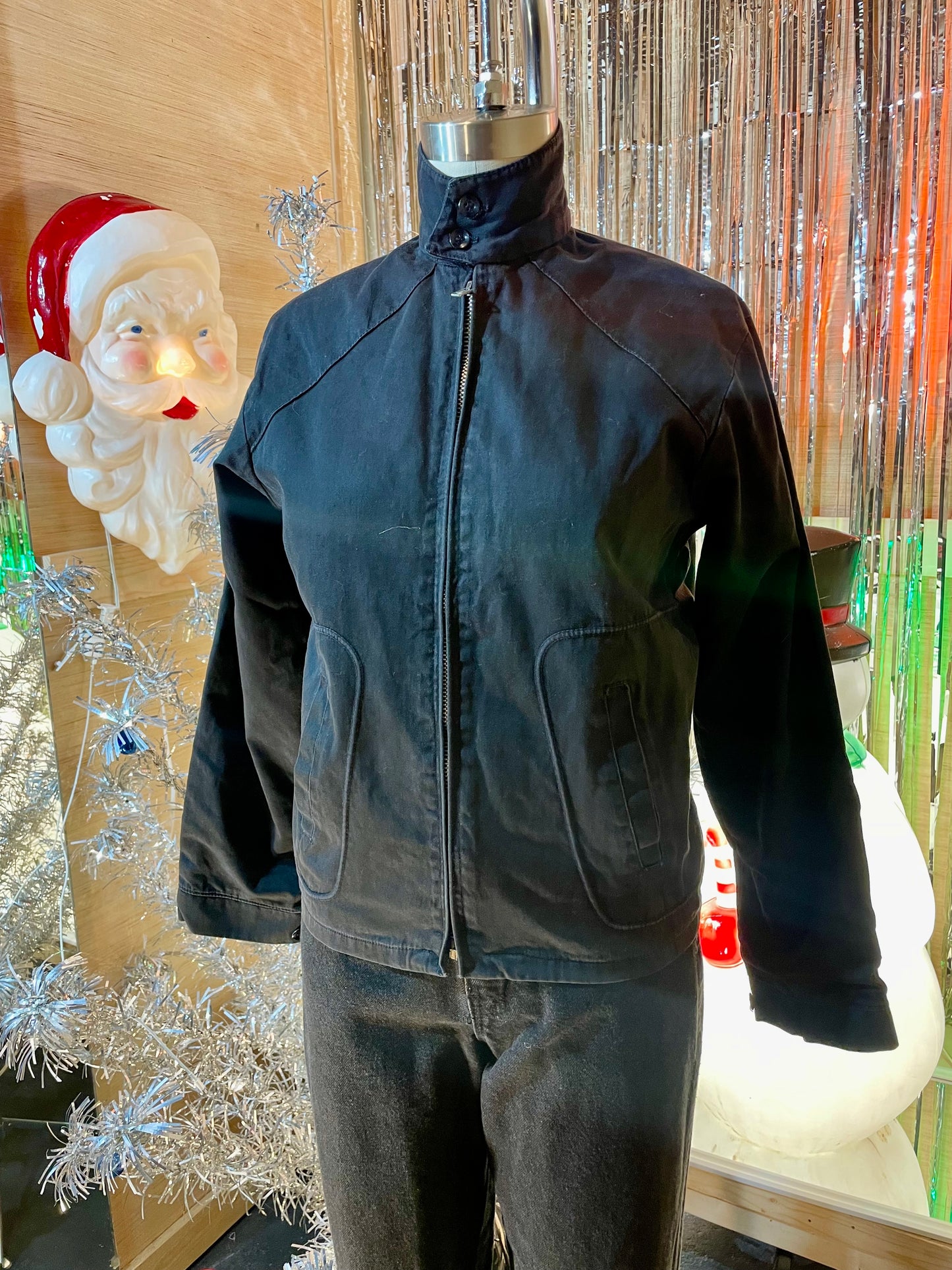 1950s Black Cotton Lined Harrington Jacket