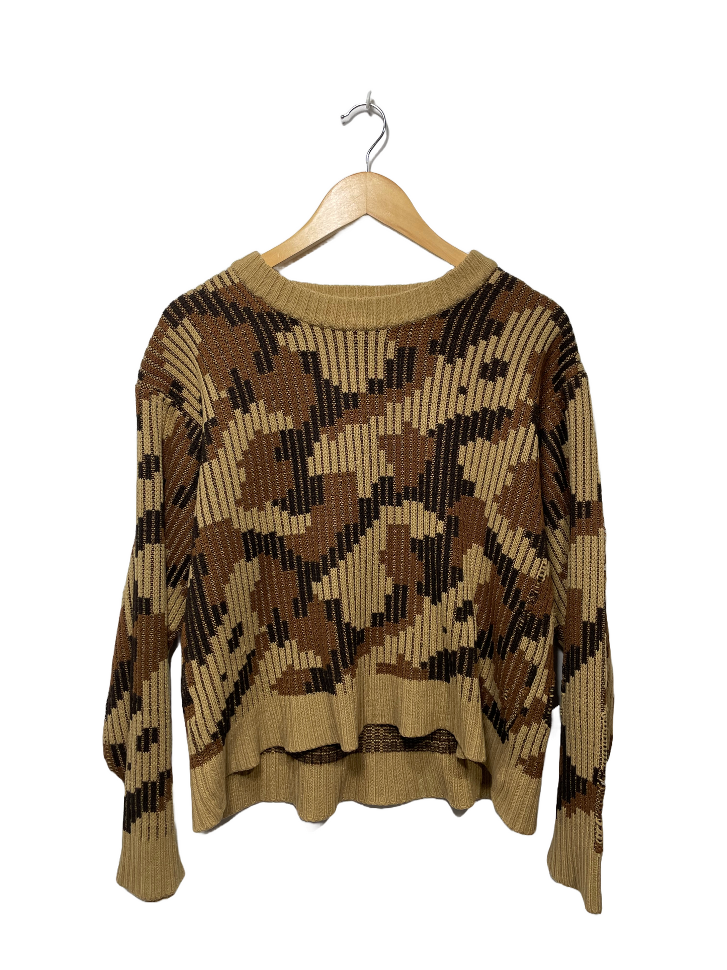 1980s Brown Tonal Camo Duck Bay Acrylic Knit Sweater
