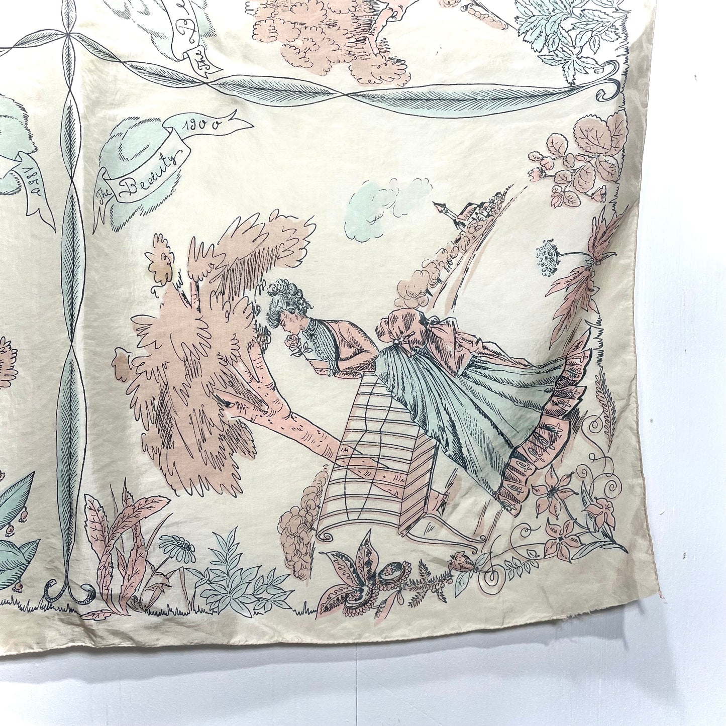 1950s Vintage French Fashion Plate Novelty Silk Scarf