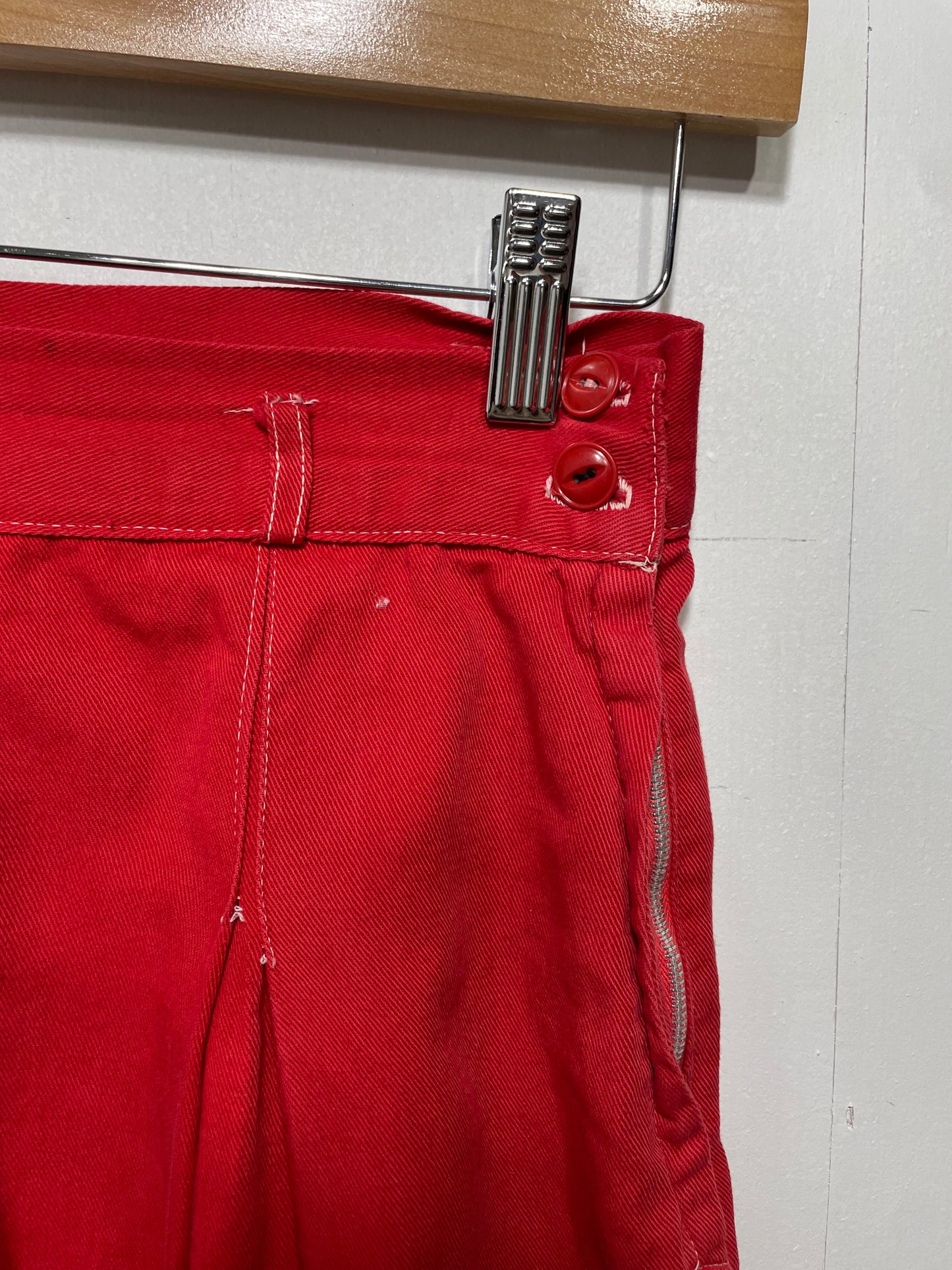1960s Red Cotton Twill Side Zip Flare Shorts