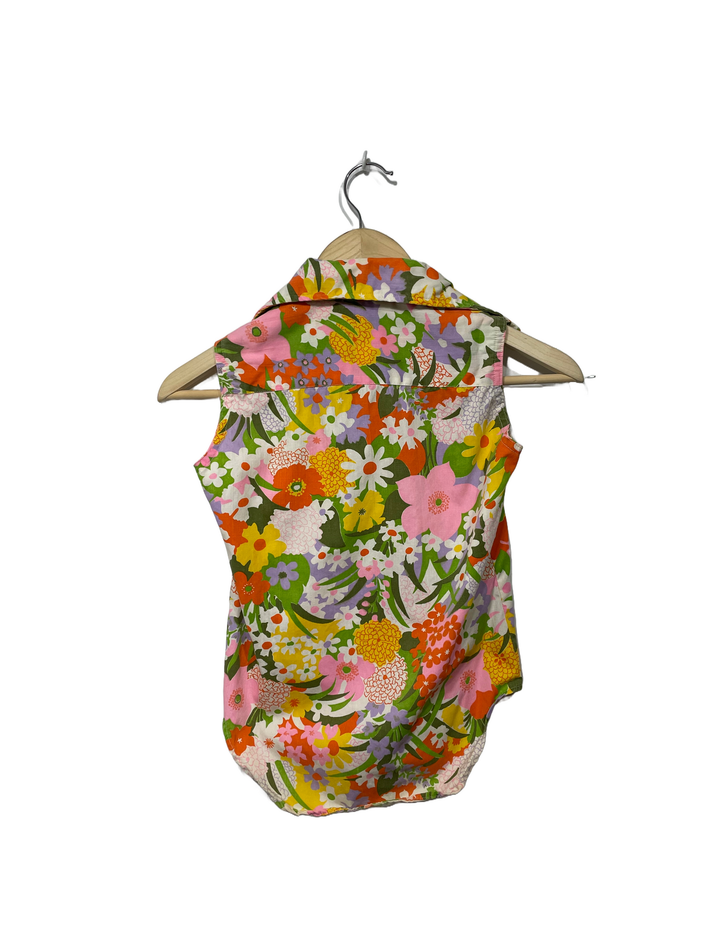 1960s Bold Multicolor Cotton ‘Variety’ Garden Floral Top