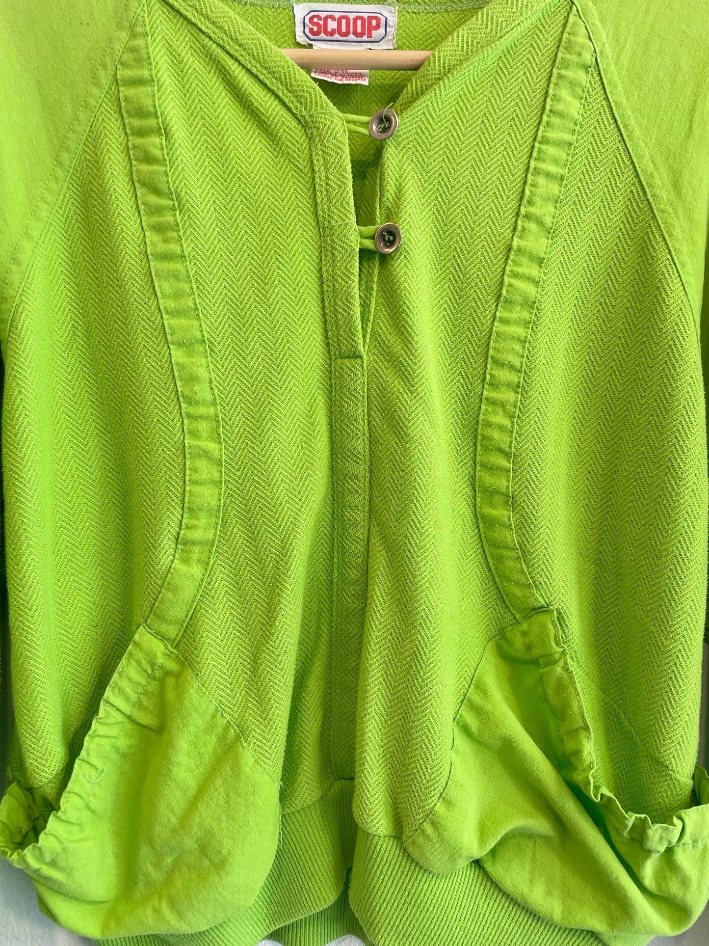 1980s Lime Green Chevron Textured Double Pocket Pullover Shirt