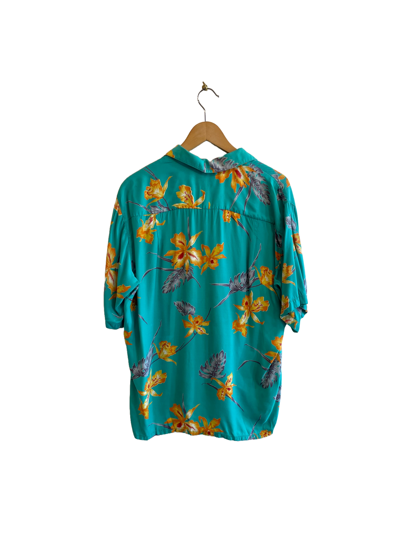 1980s Rayon Teal Floral Shirt