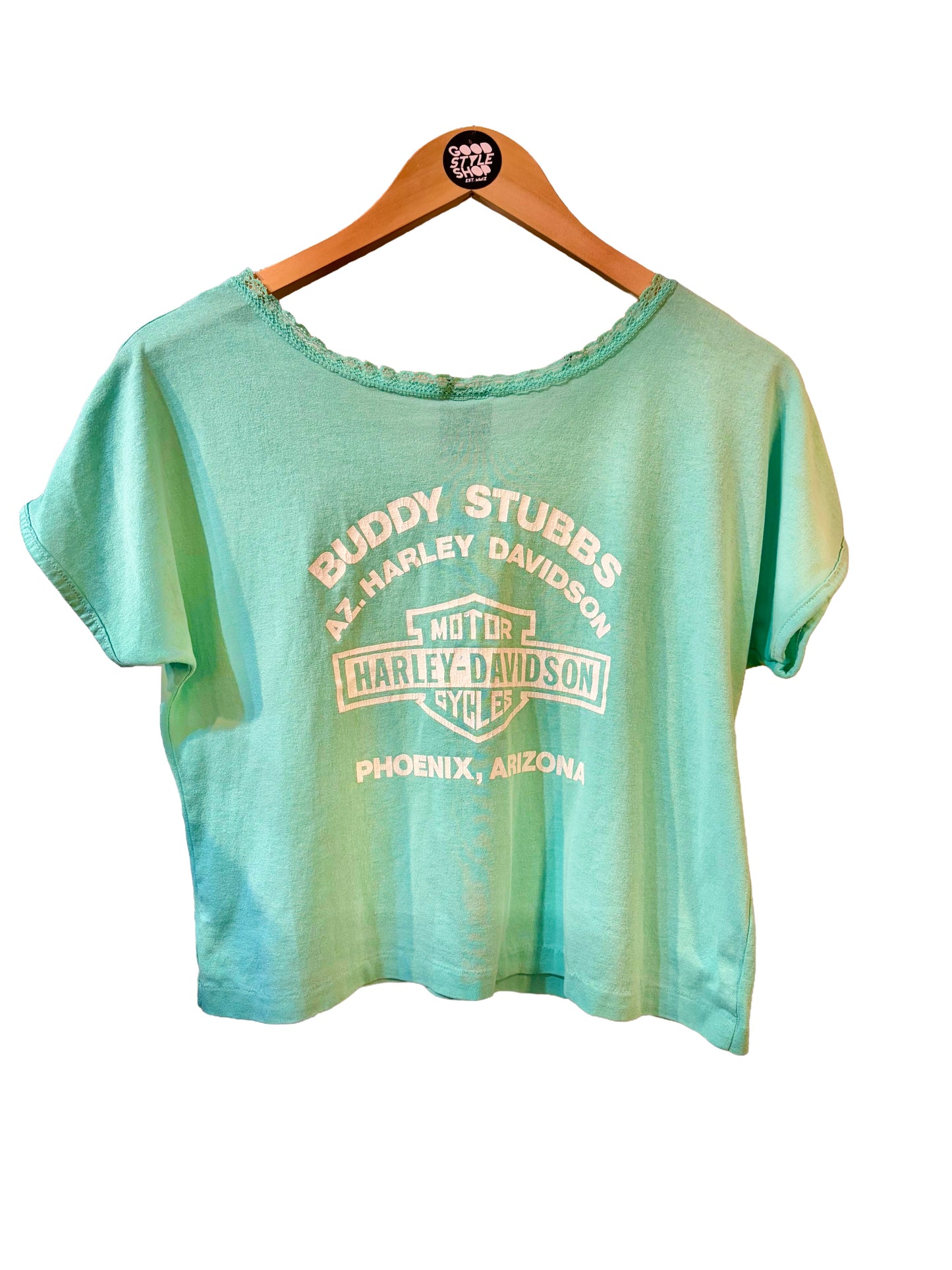 1989 3D Emblem Seafoam Cropped Harley-Davidson Tee