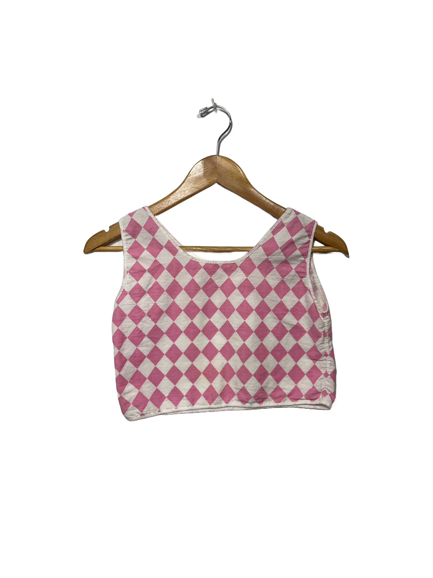 1960s Pink White Harlequin Cotton Crop Top