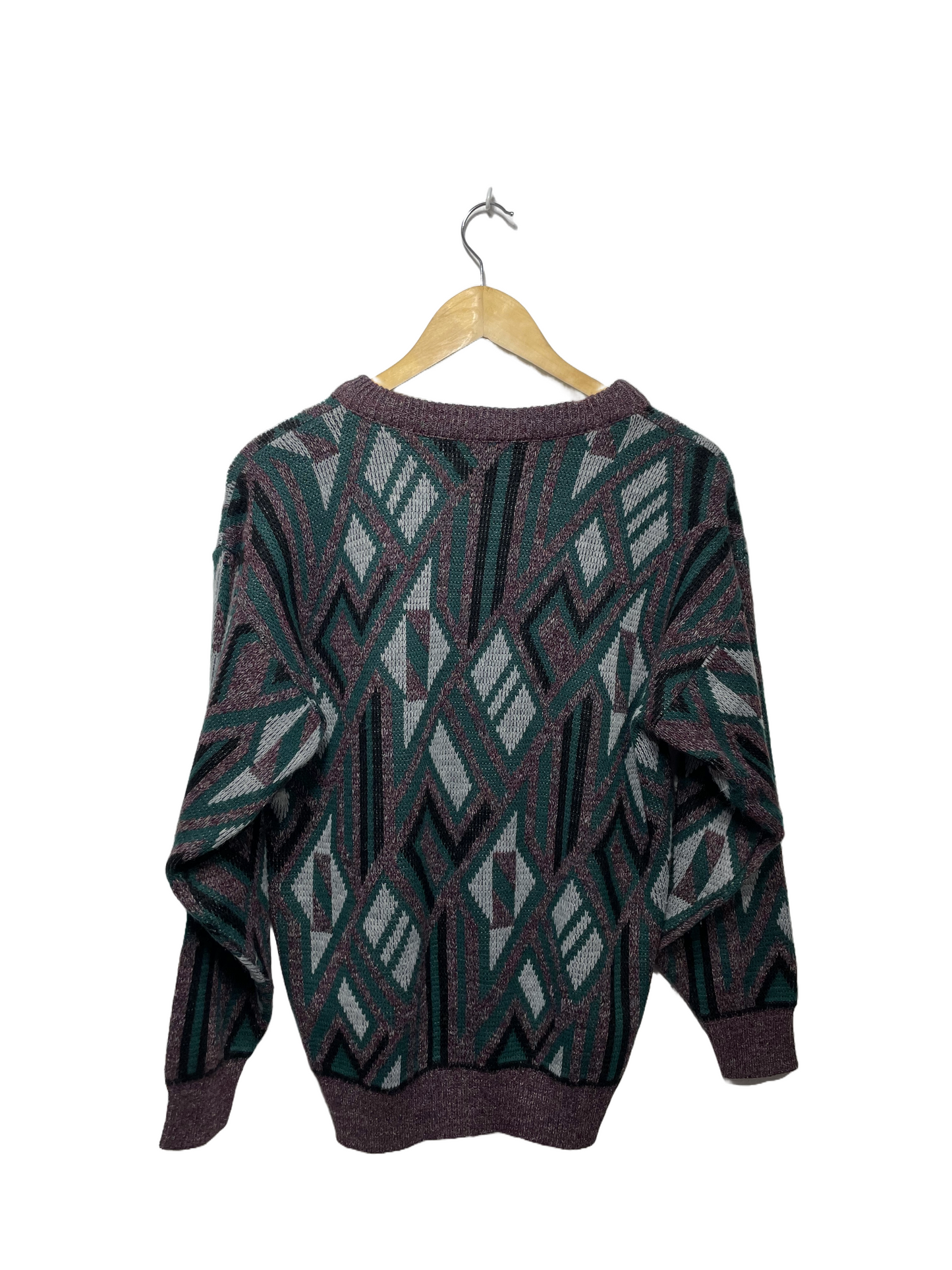 1980s Mauve Teal Grey 'Tapas' Acrylic Knit Sweater
