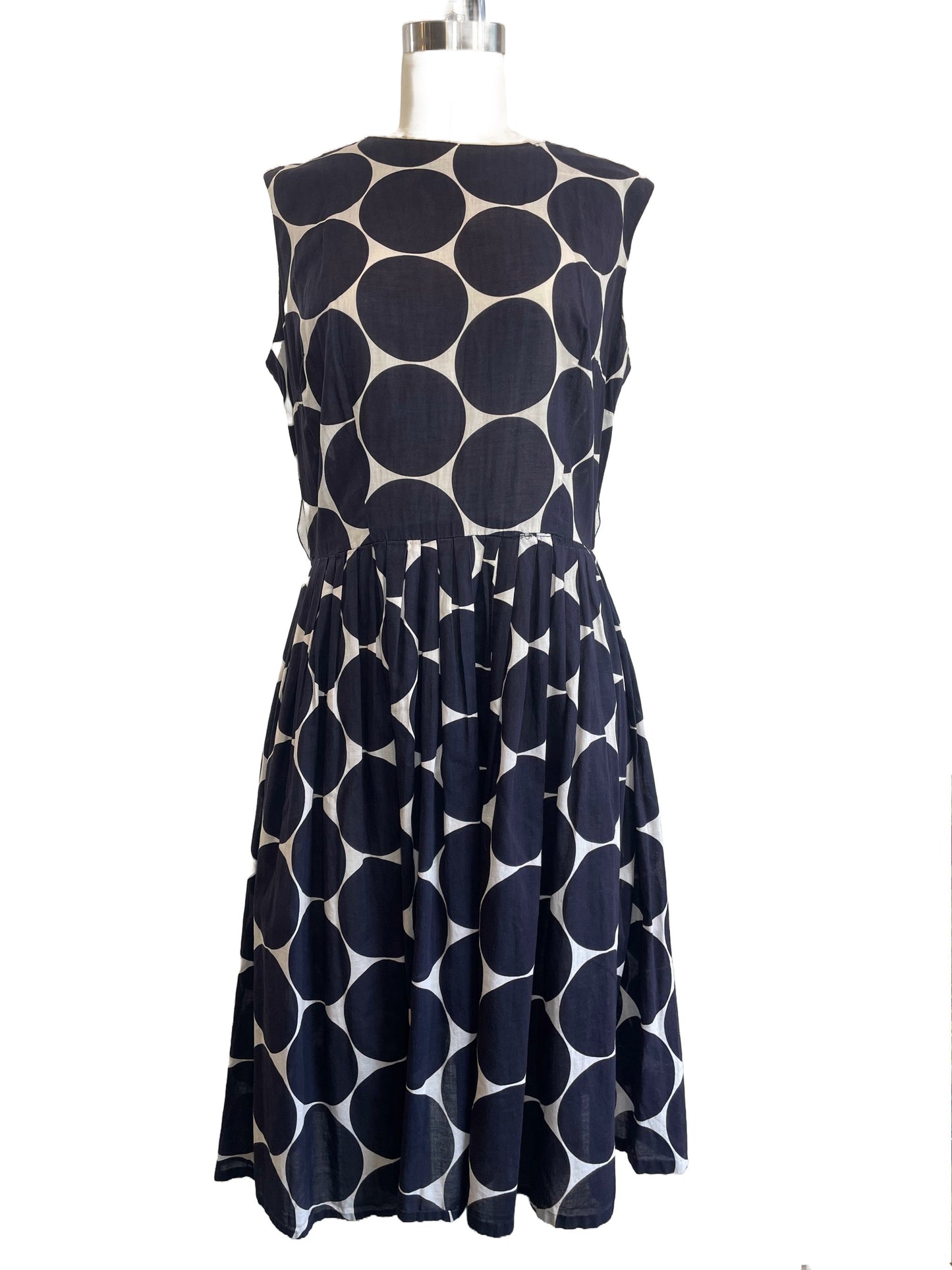 1950s Navy Circles Print Cotton Voile Summer Dress