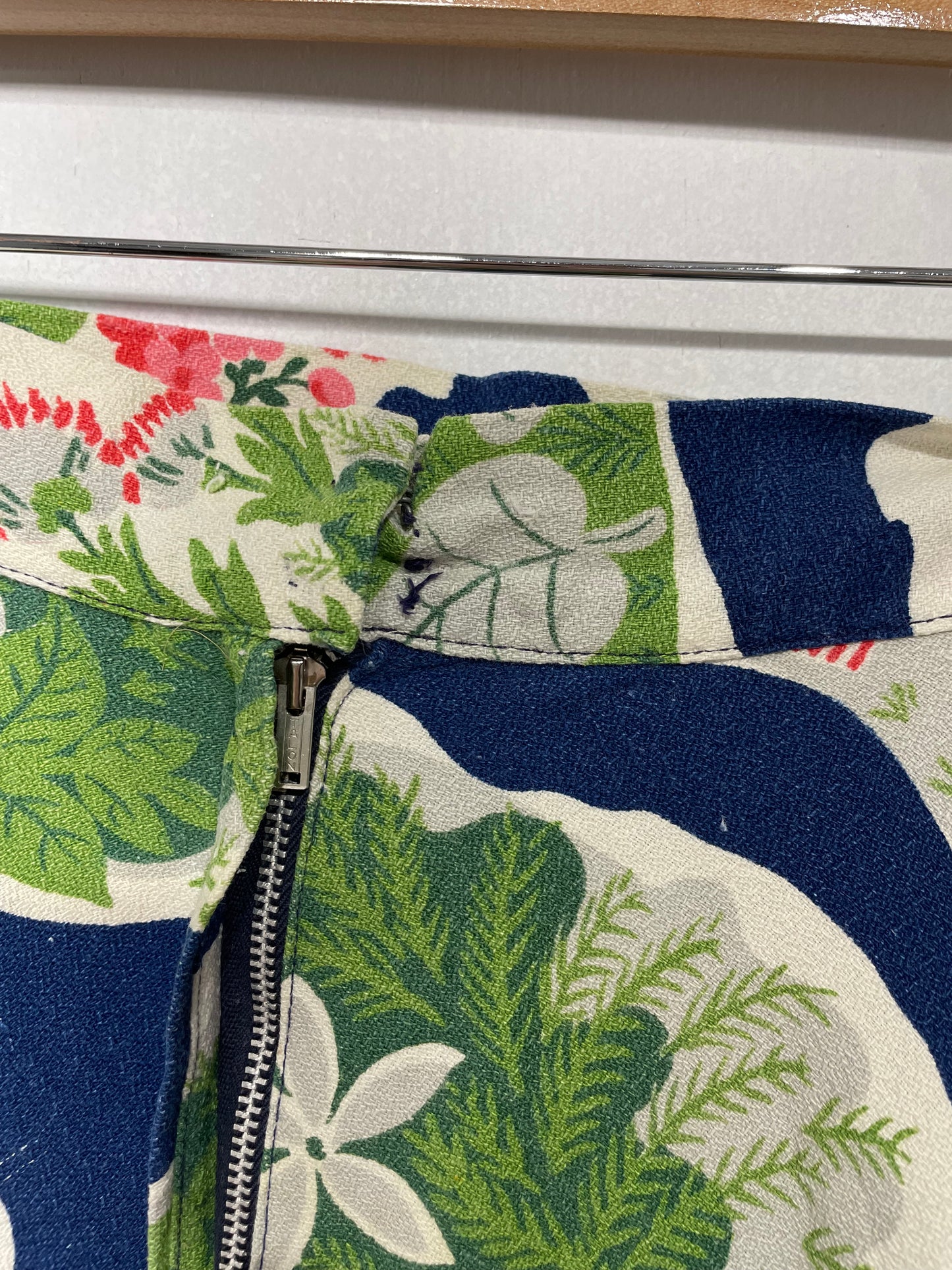 1950s Blue Atomic Floral Barkcloth Cotton Circle Skirt
