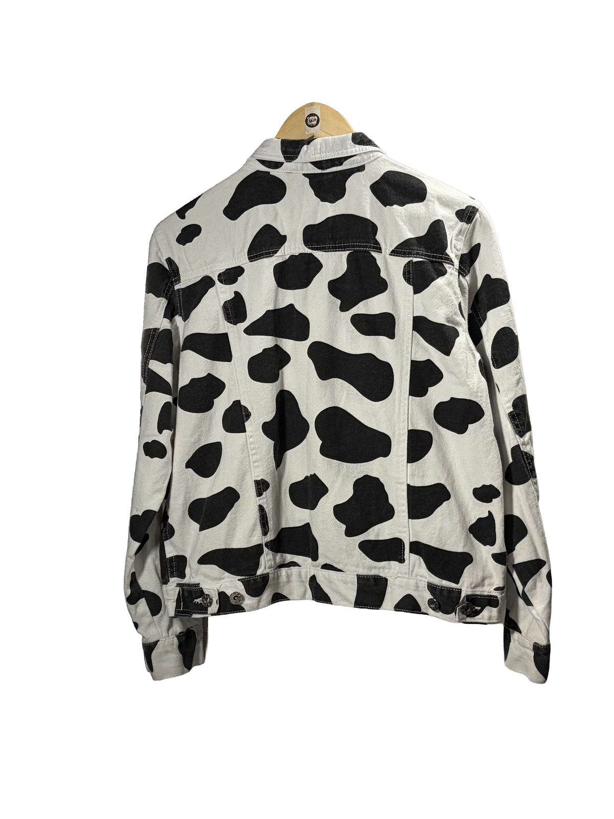 1990s White Black Cow Print Cotton Denim Jacket