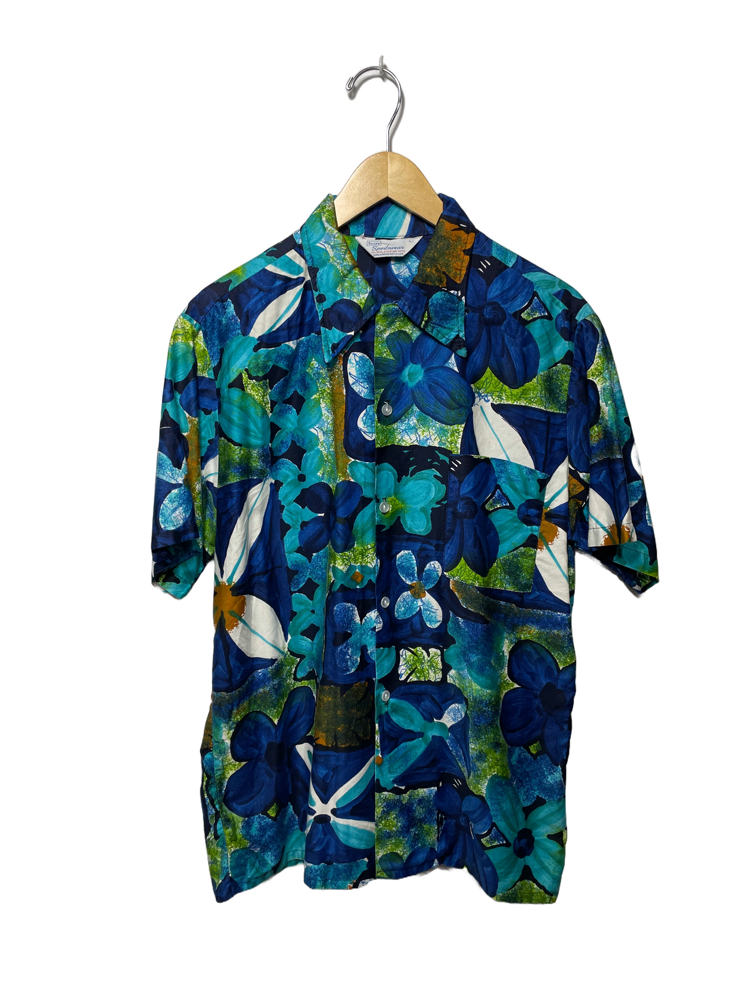 1970s Blue Brushstroke Poly Blend Shirt