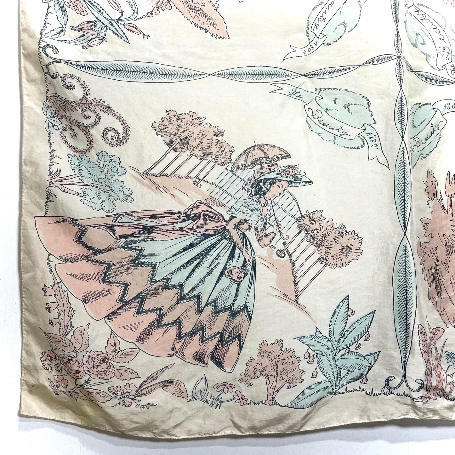 1950s Vintage French Fashion Plate Novelty Silk Scarf