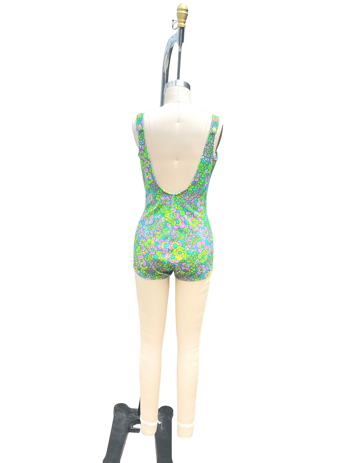 1970s Teal Purple Flower Power Neoprene Playtex ‘Slim N Trim’ Swimsuit