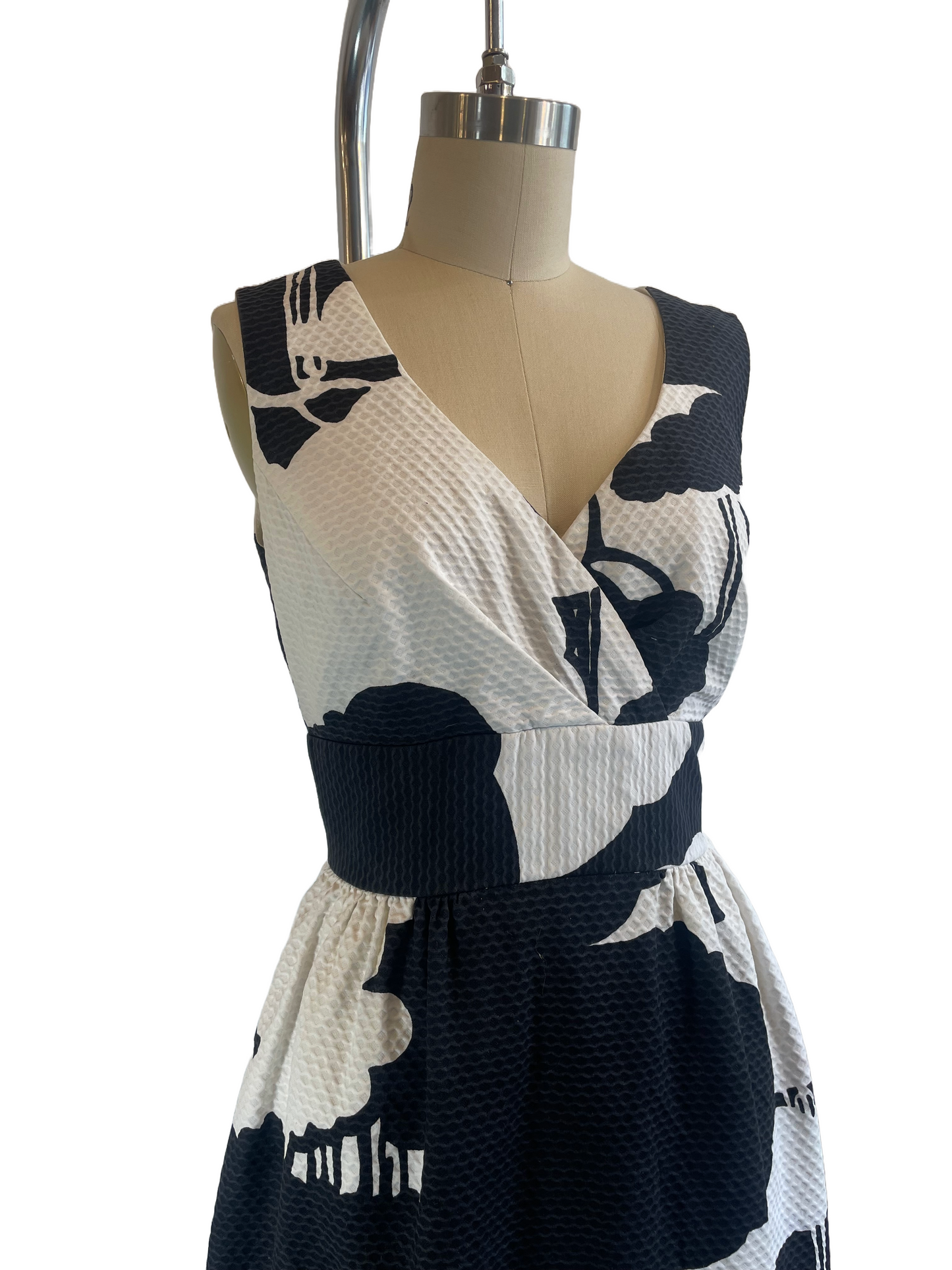 1970s Black White Textured Cross Bust 'Malia' Mini Dress
