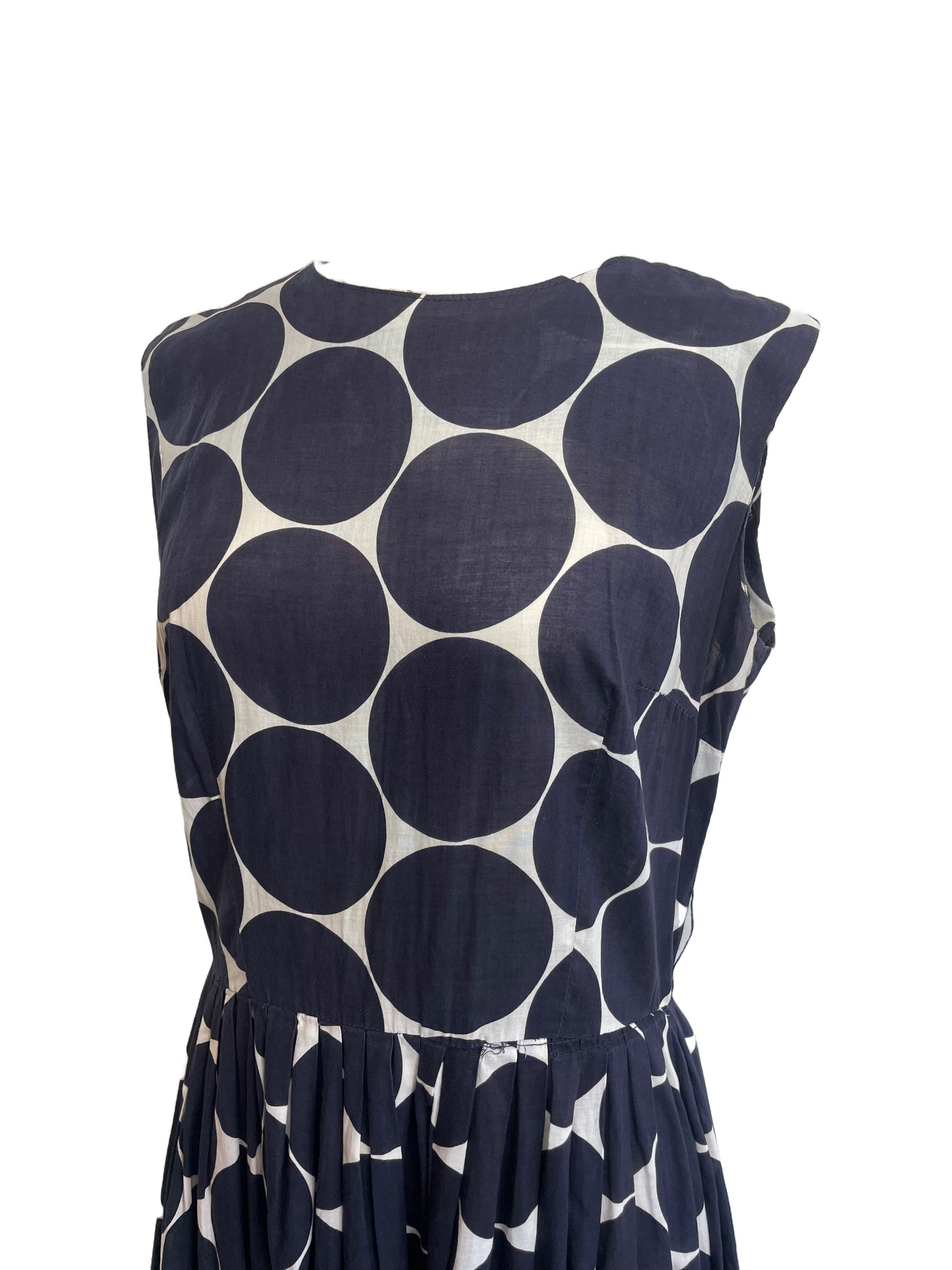 1950s Navy Circles Print Cotton Voile Summer Dress