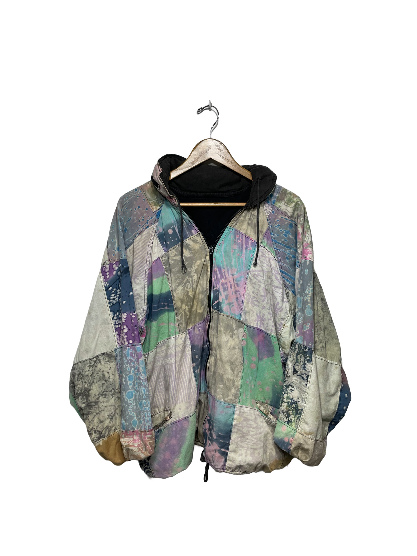 1990s Pastel Acid Patchwork Reversible Cotton Hoodie