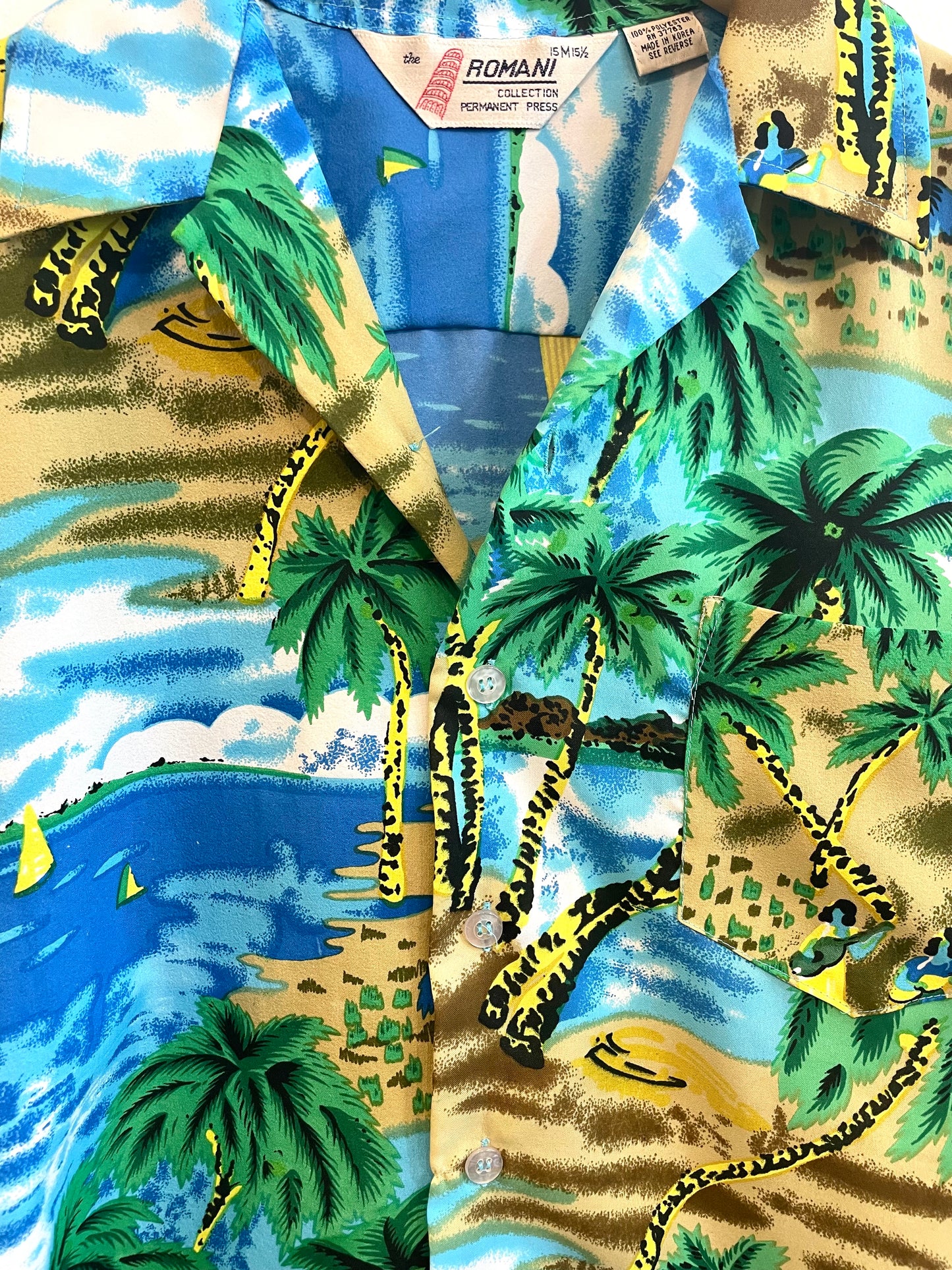1990s Tropical Print Poly Weave Shirt