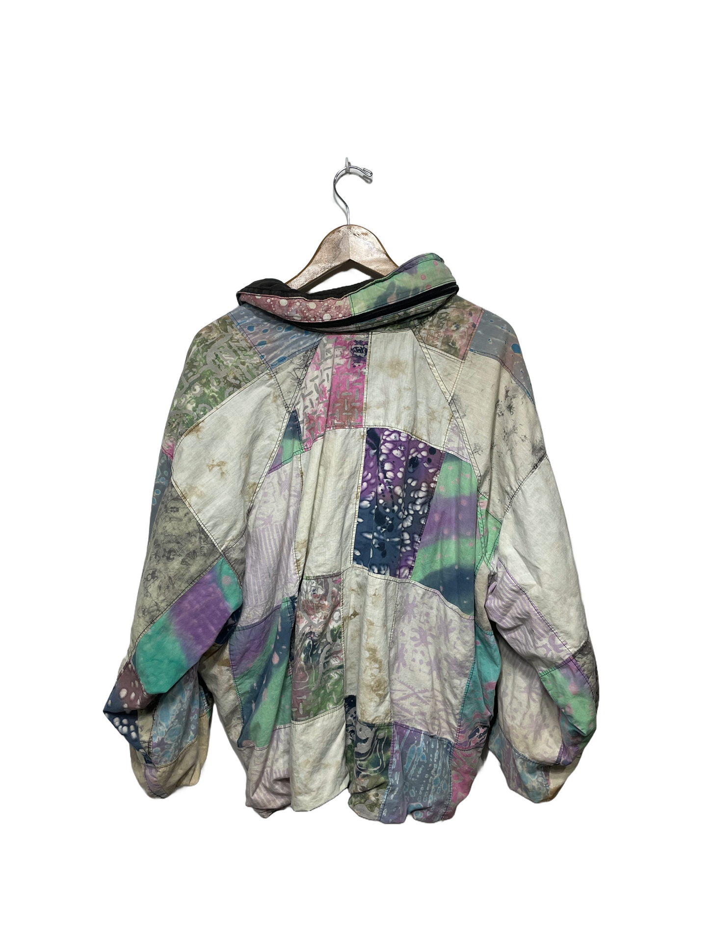 1990s Pastel Acid Patchwork Reversible Cotton Hoodie