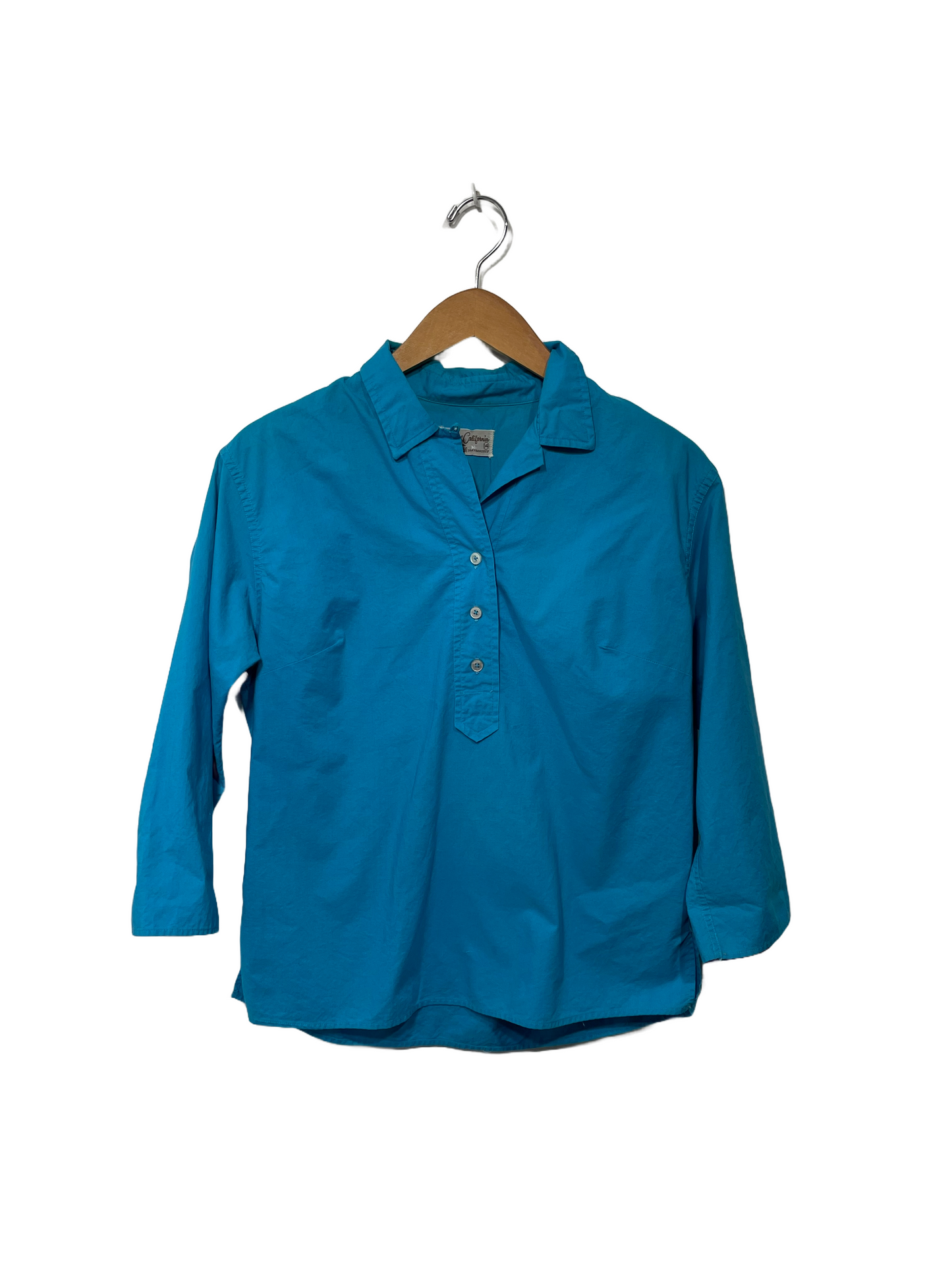 1960s Cerulean Cotton Half-Placket Half-Sleeve Blouse