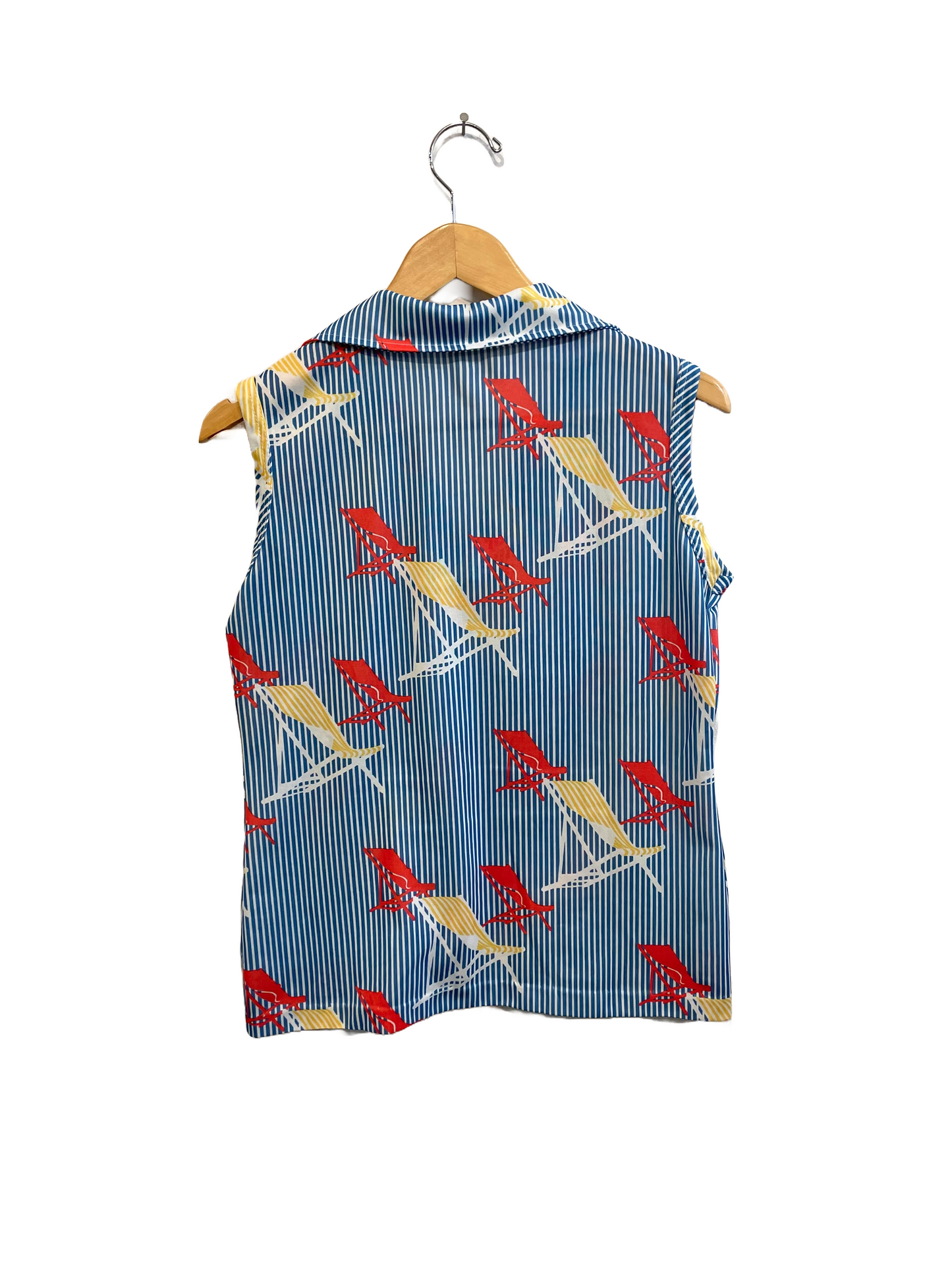 1970s Poly Lawn Chair Print Sleeveless Shirt