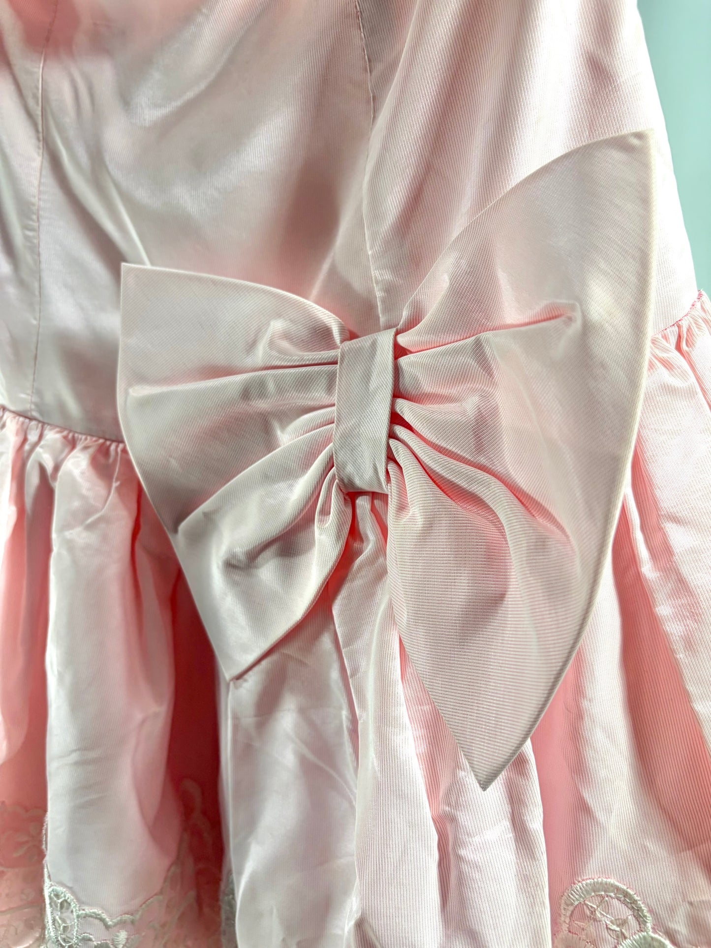 1980s Pink Lace Taffeta Strapless Party Dress