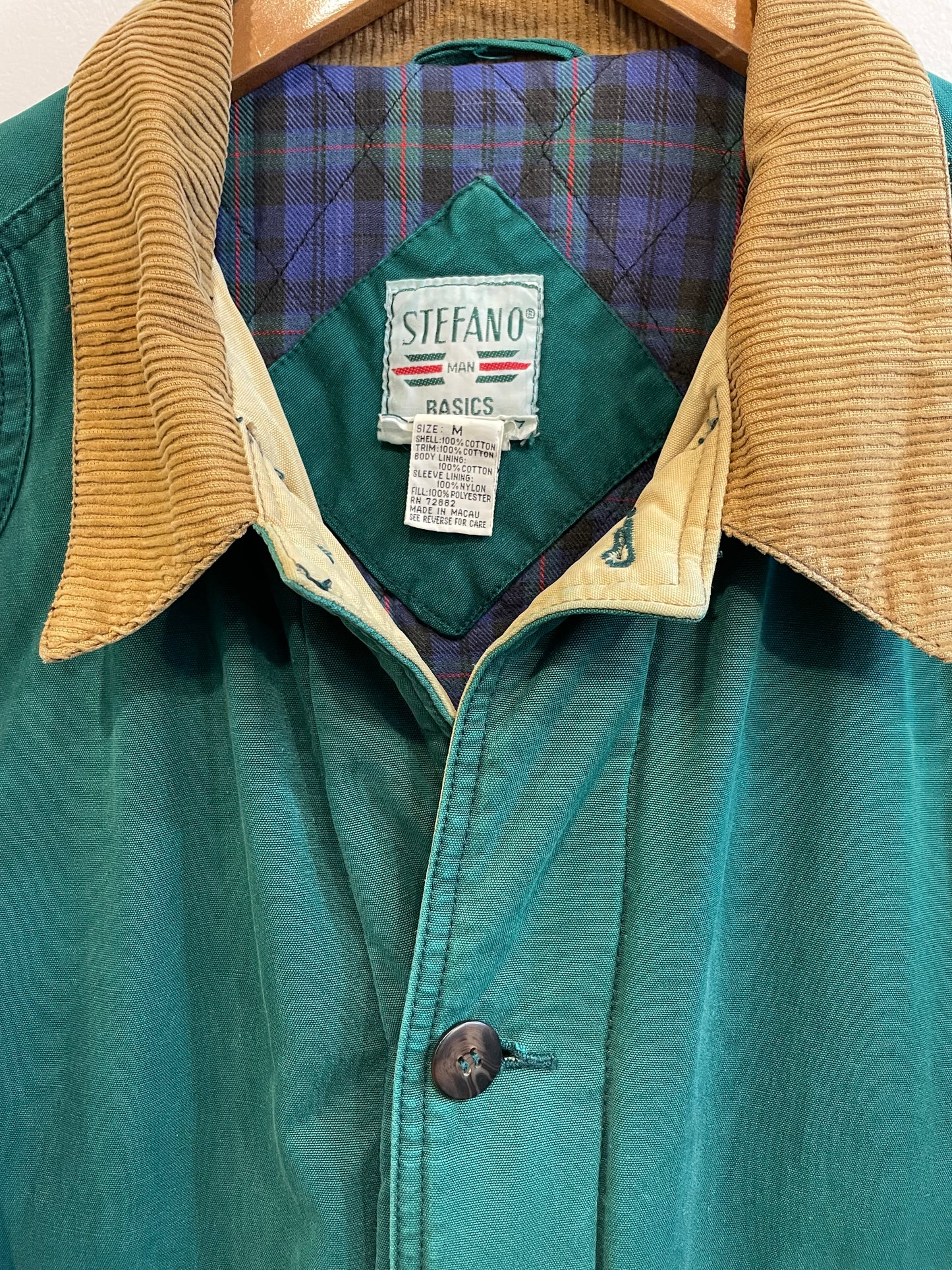 1980s Deep Teal Cotton Quilt-Lined Stefano Man Jacket