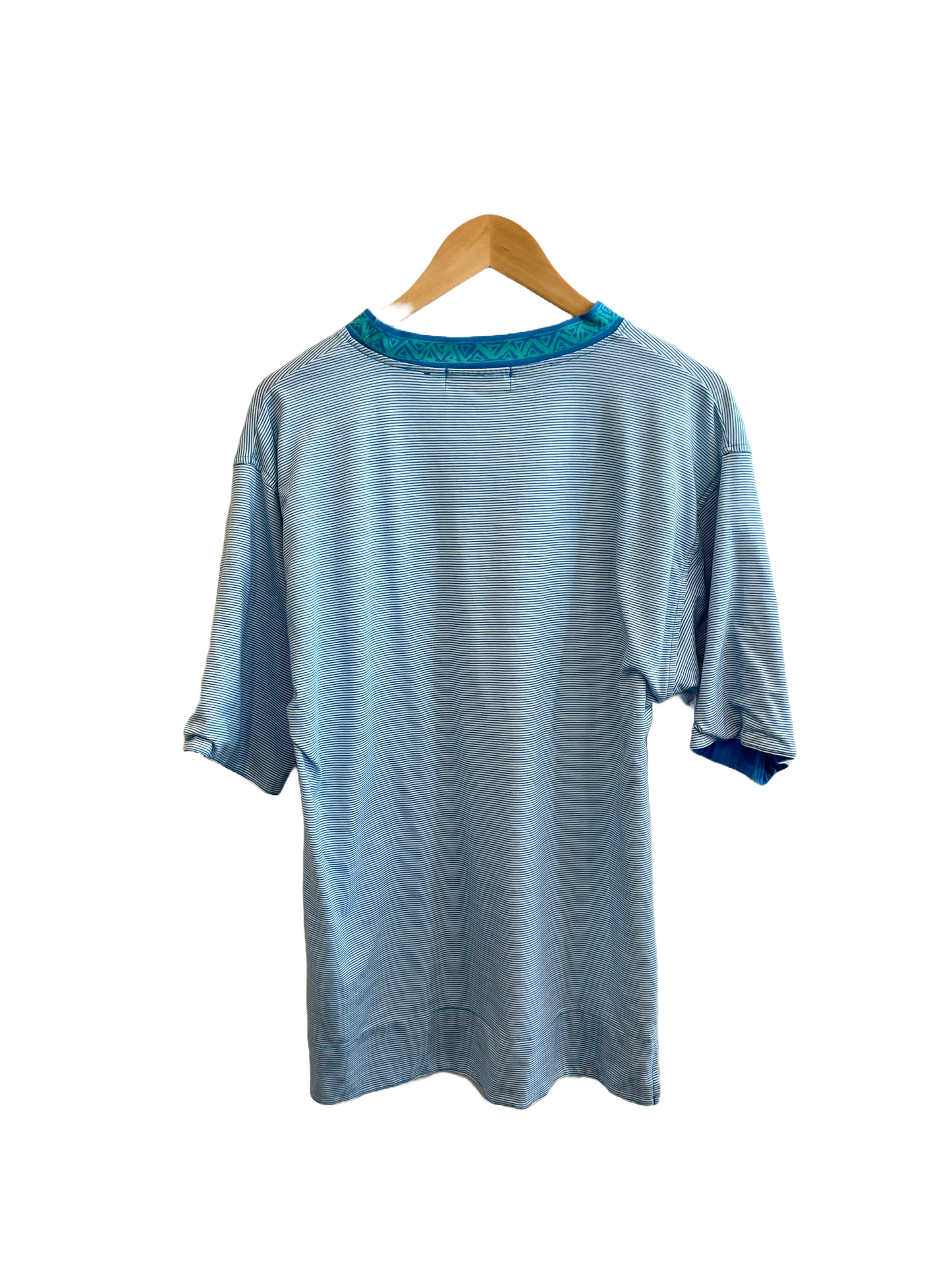 1990s Blue and White Striped Surf Tee