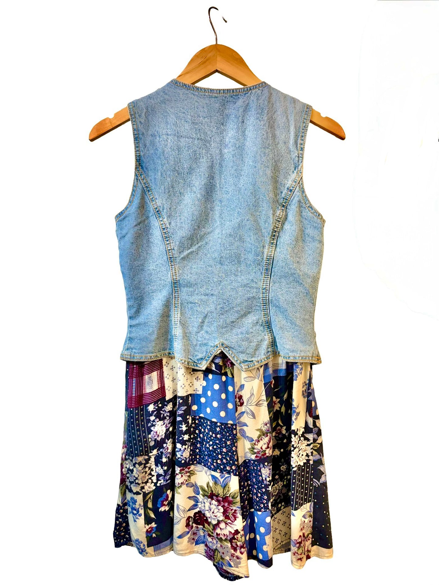 1990s 'Paris Blues' Denim Top Floral Patchwork Rayon Bottom Romper