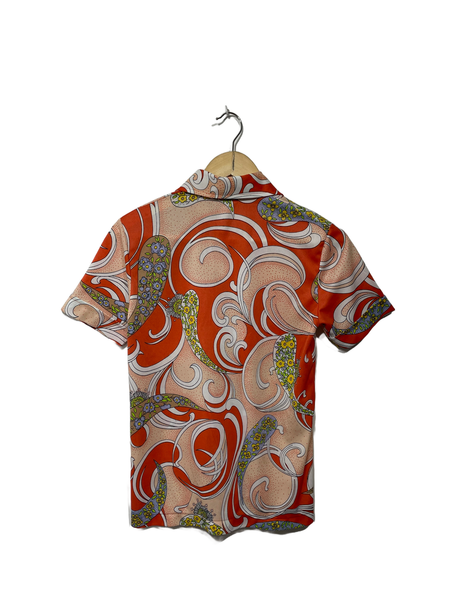 1970s Orange Polyester Paisley Leisure Blouse