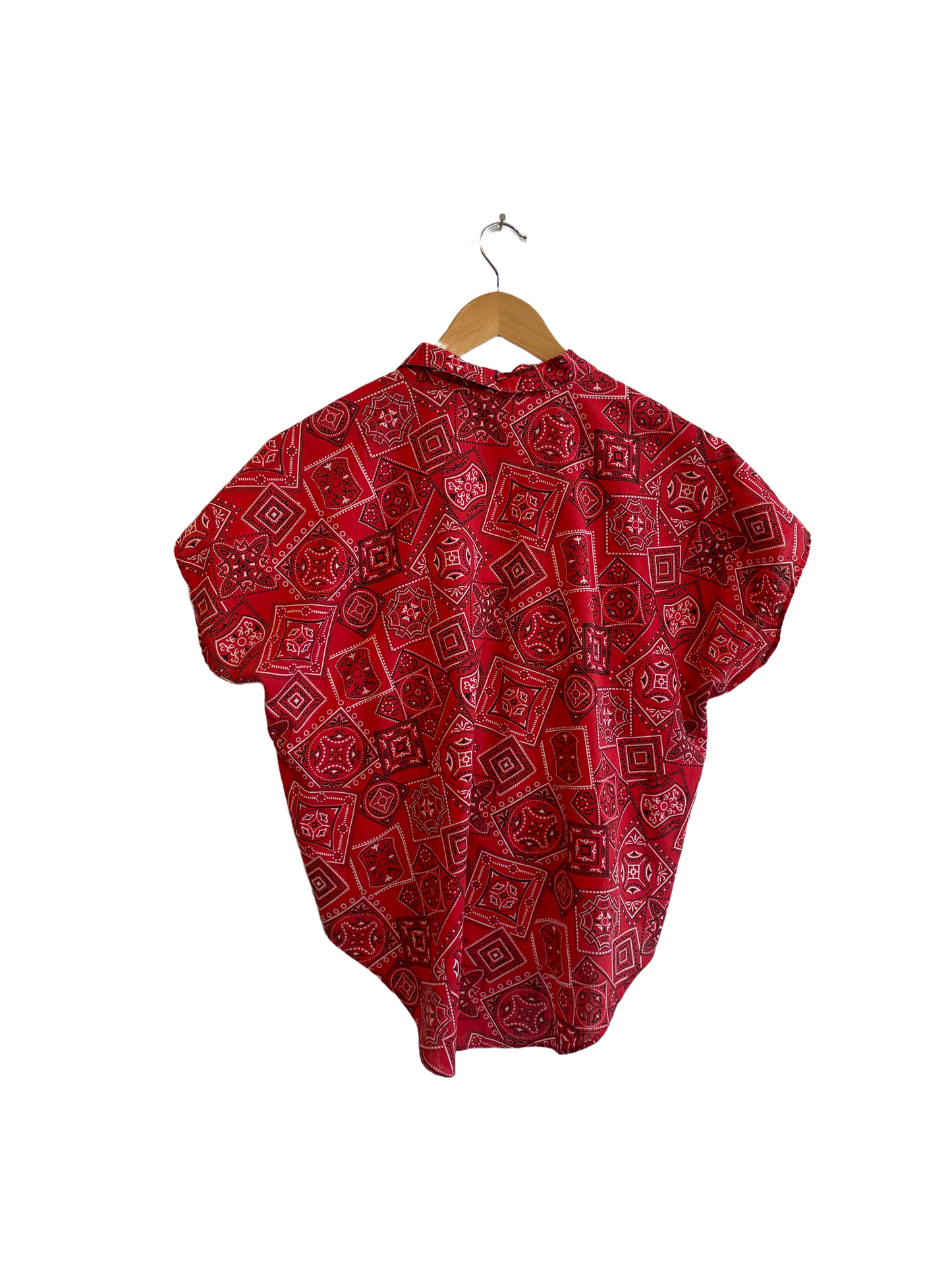 1980s Red Bandanna Print Tie Blouse
