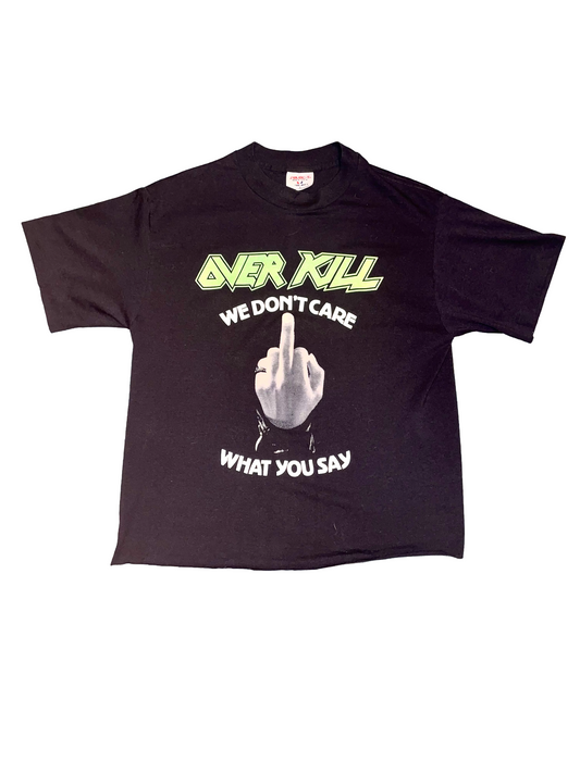 Overkill "We Dont Care What You Say / Fuck You" ca. 1980s Black Double Sided Like New Thrash Metal Vintage T-Shirt