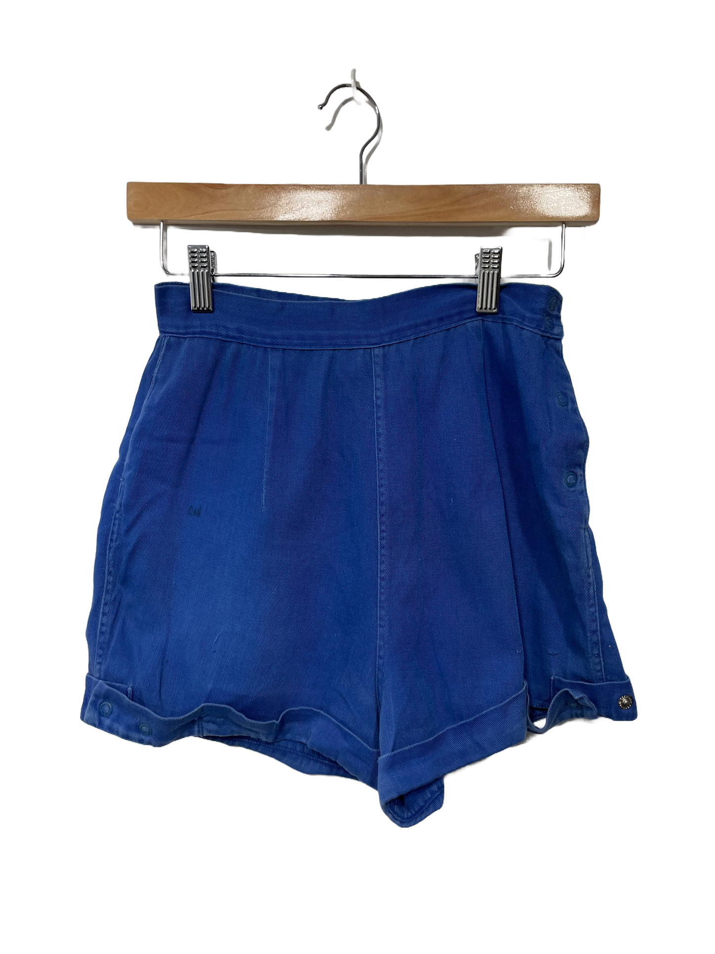 1950s Blue Cotton Twill Adjustable Snap Sport Shorts