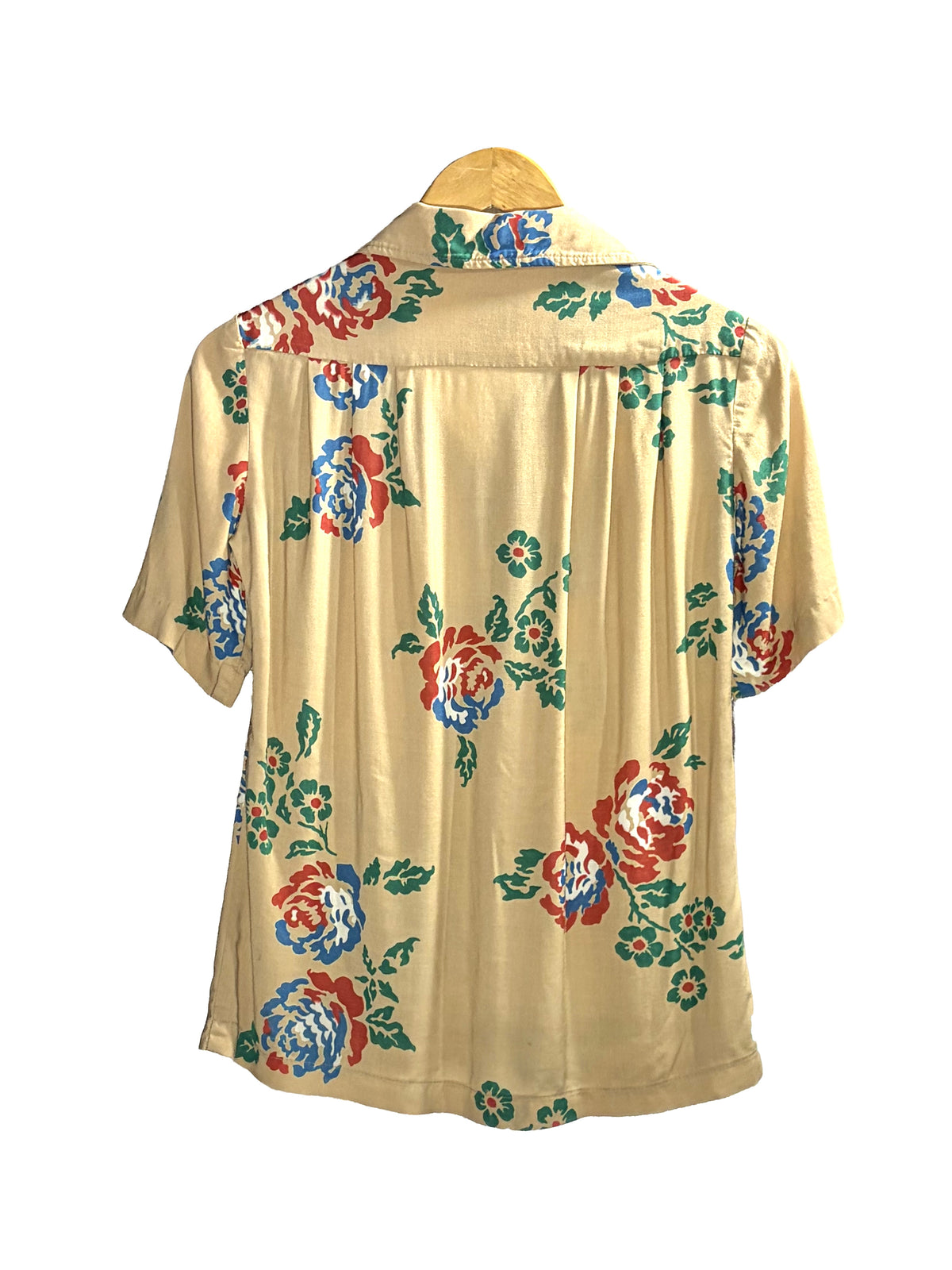 1970s Tan Floral Rayon ’Tribes’ Blouse