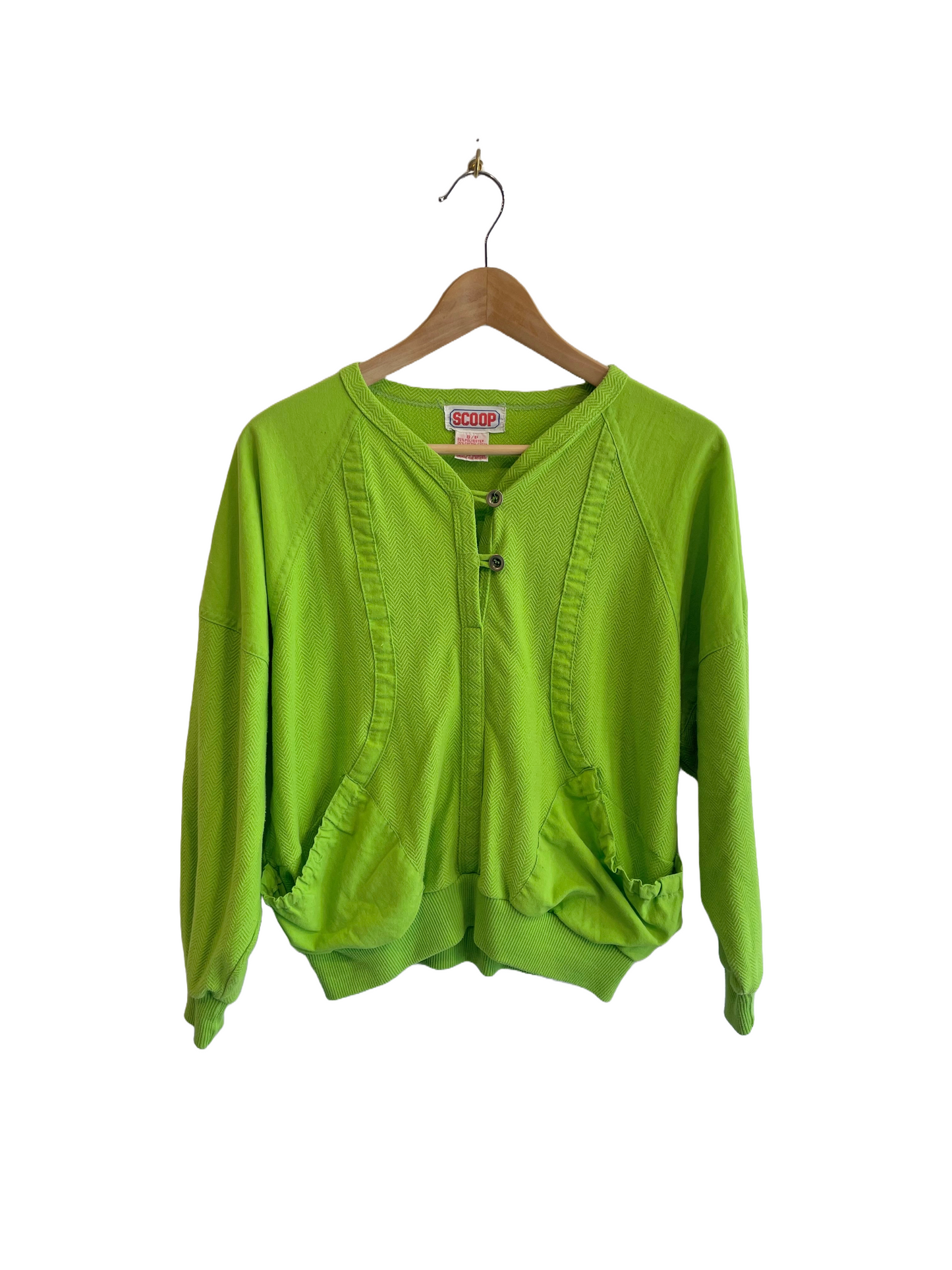 1980s Lime Green Chevron Textured Double Pocket Pullover Shirt