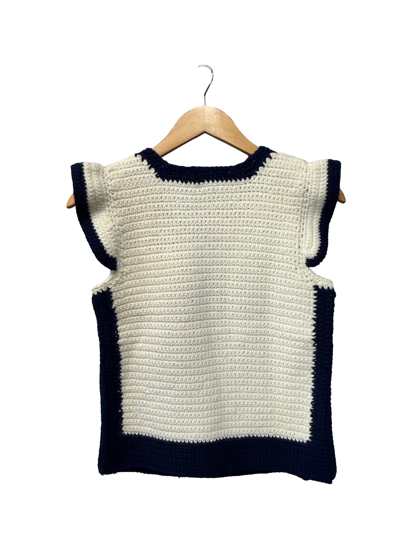 1970s White Navy Big Apple Chunky Knit Sweater Vest