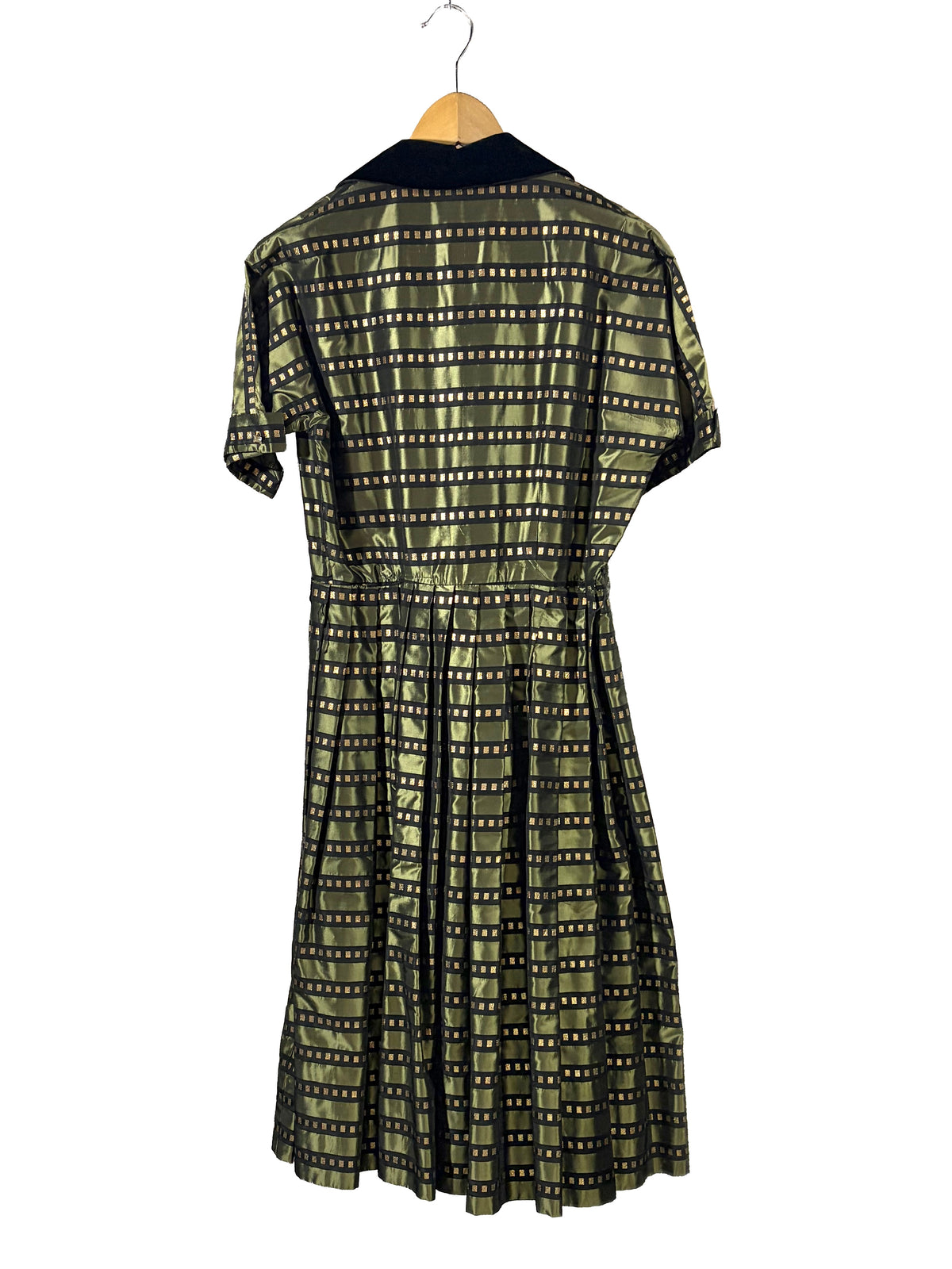 1950s Olive Gold Black Taffeta Velvet Evening Dress